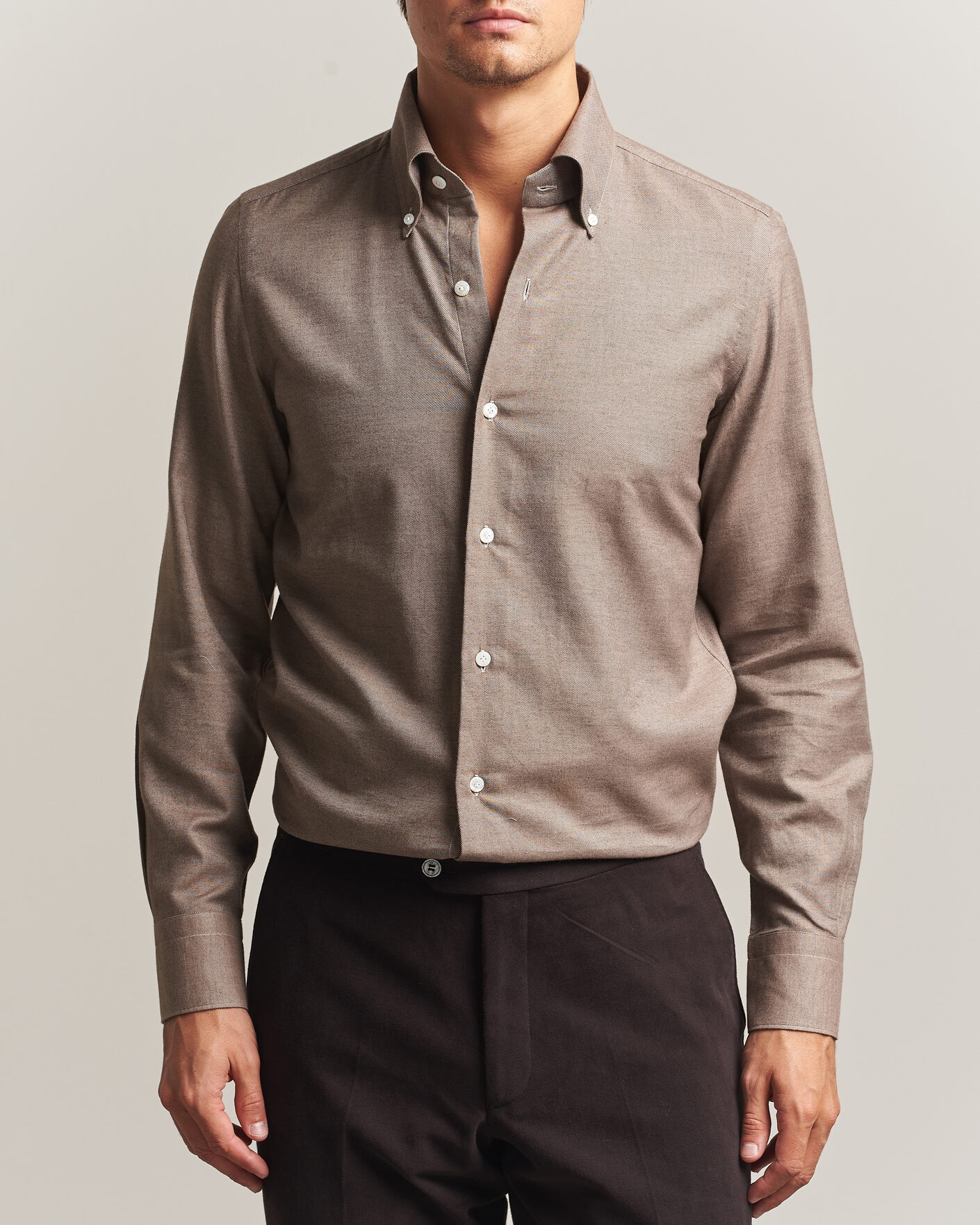 Men | Shirts | Finamore Napoli | Milano Slim Cashmere BD Shirt Brown
