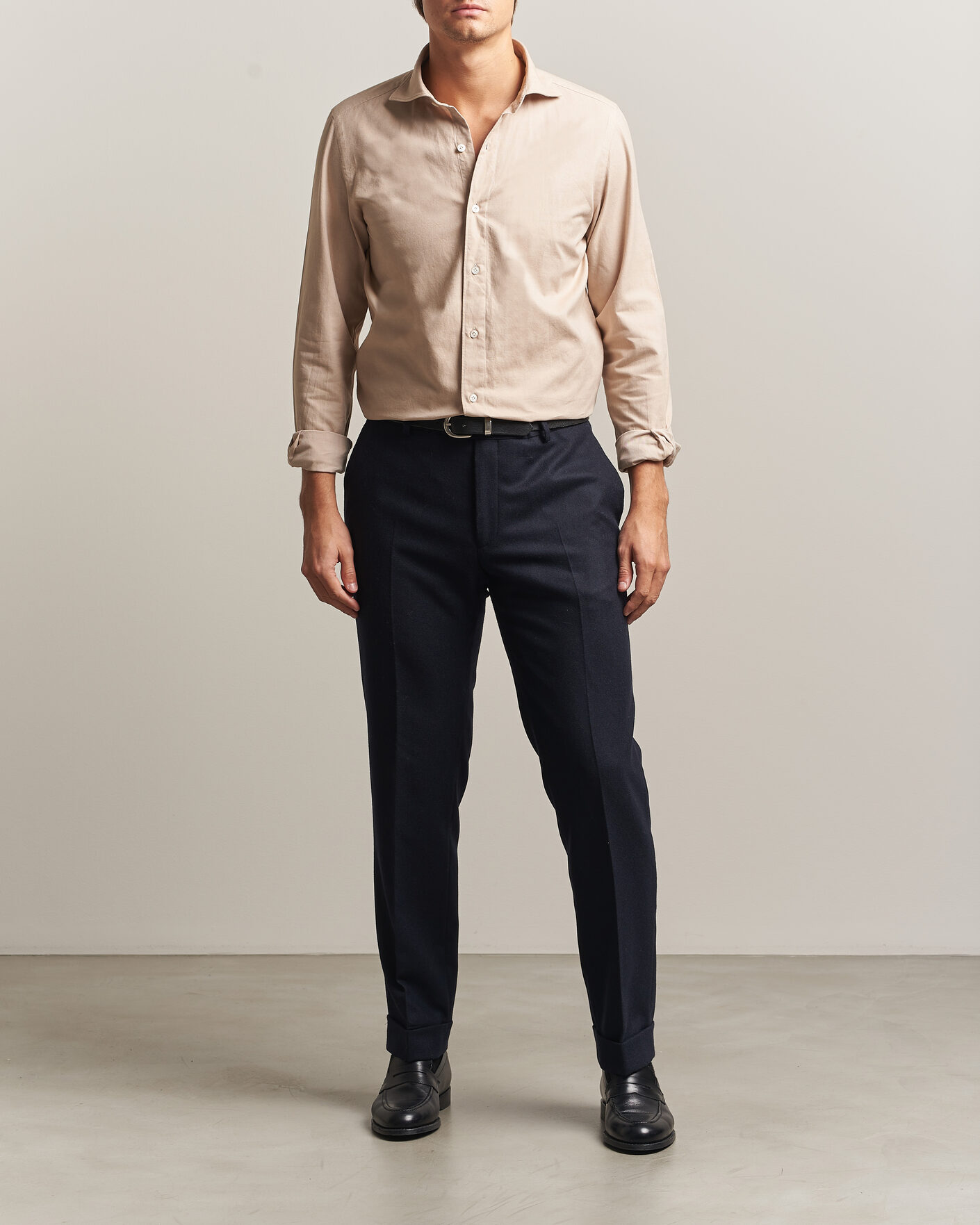 Men | Shirts | Finamore Napoli | Gaeta Flannel Sport Shirt Beige