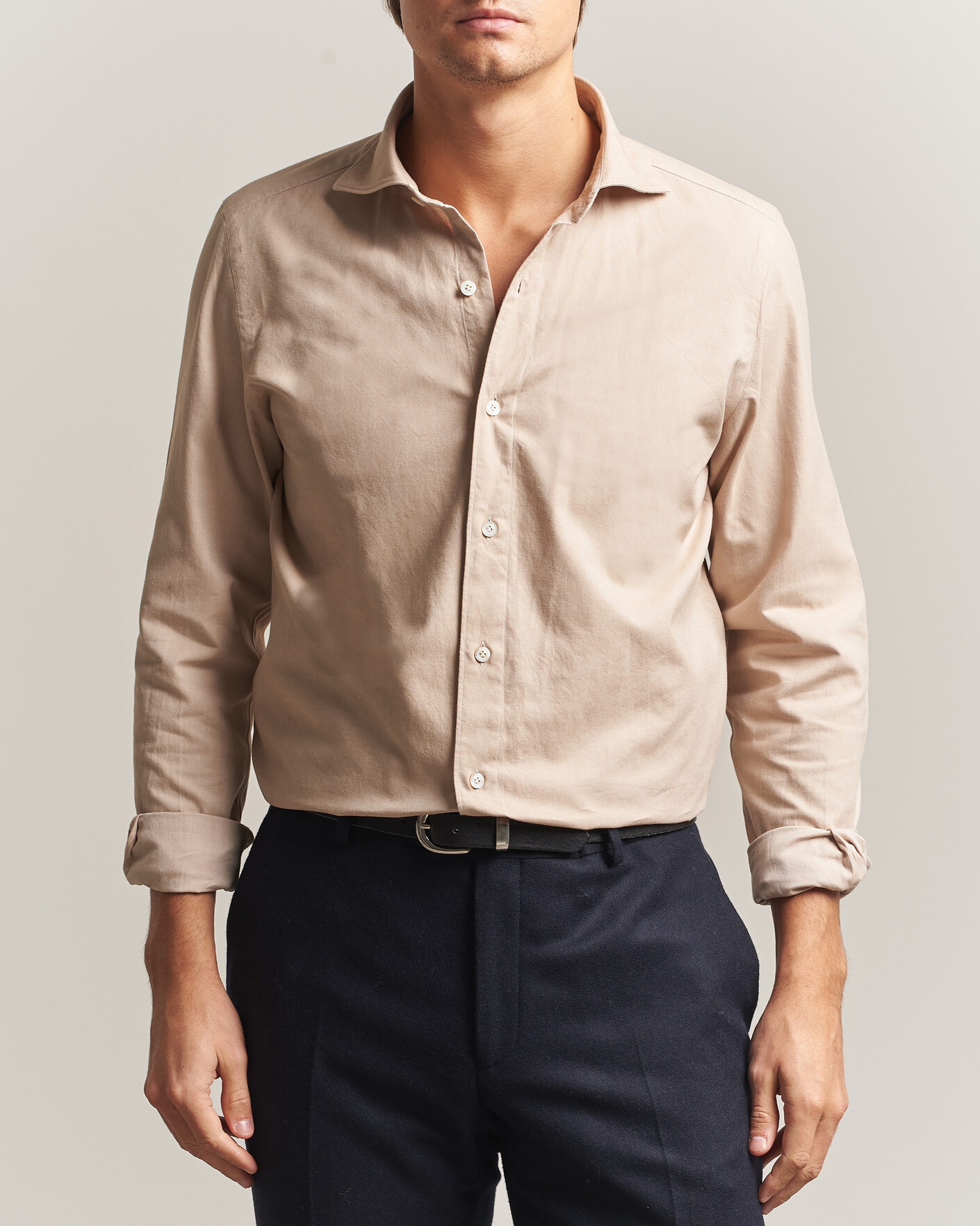 Men | Shirts | Finamore Napoli | Gaeta Flannel Sport Shirt Beige