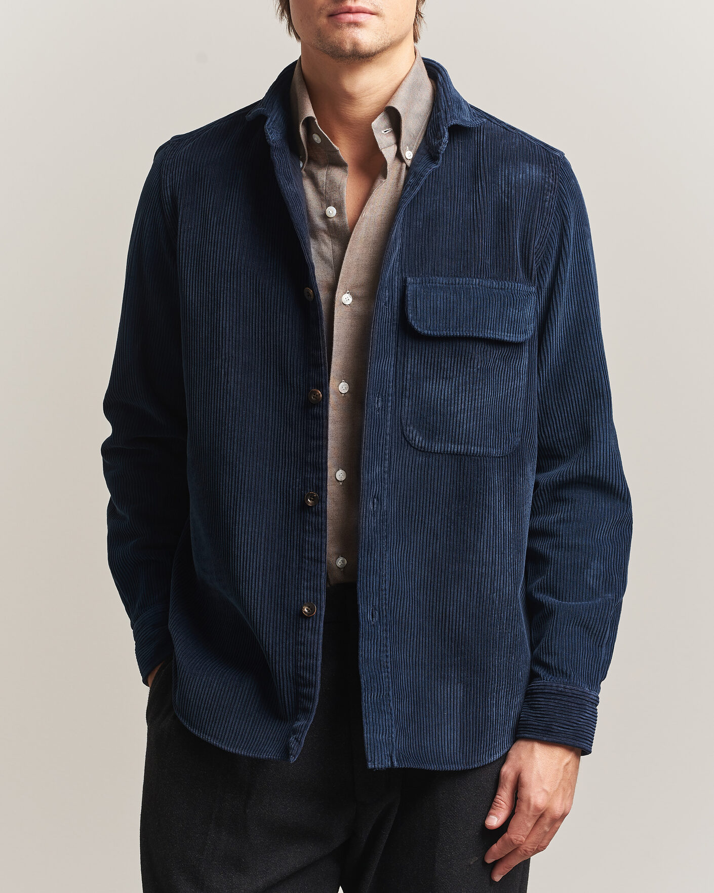 Men | Shirts | Finamore Napoli | Garment Dyed Corduroy Overshirt Navy