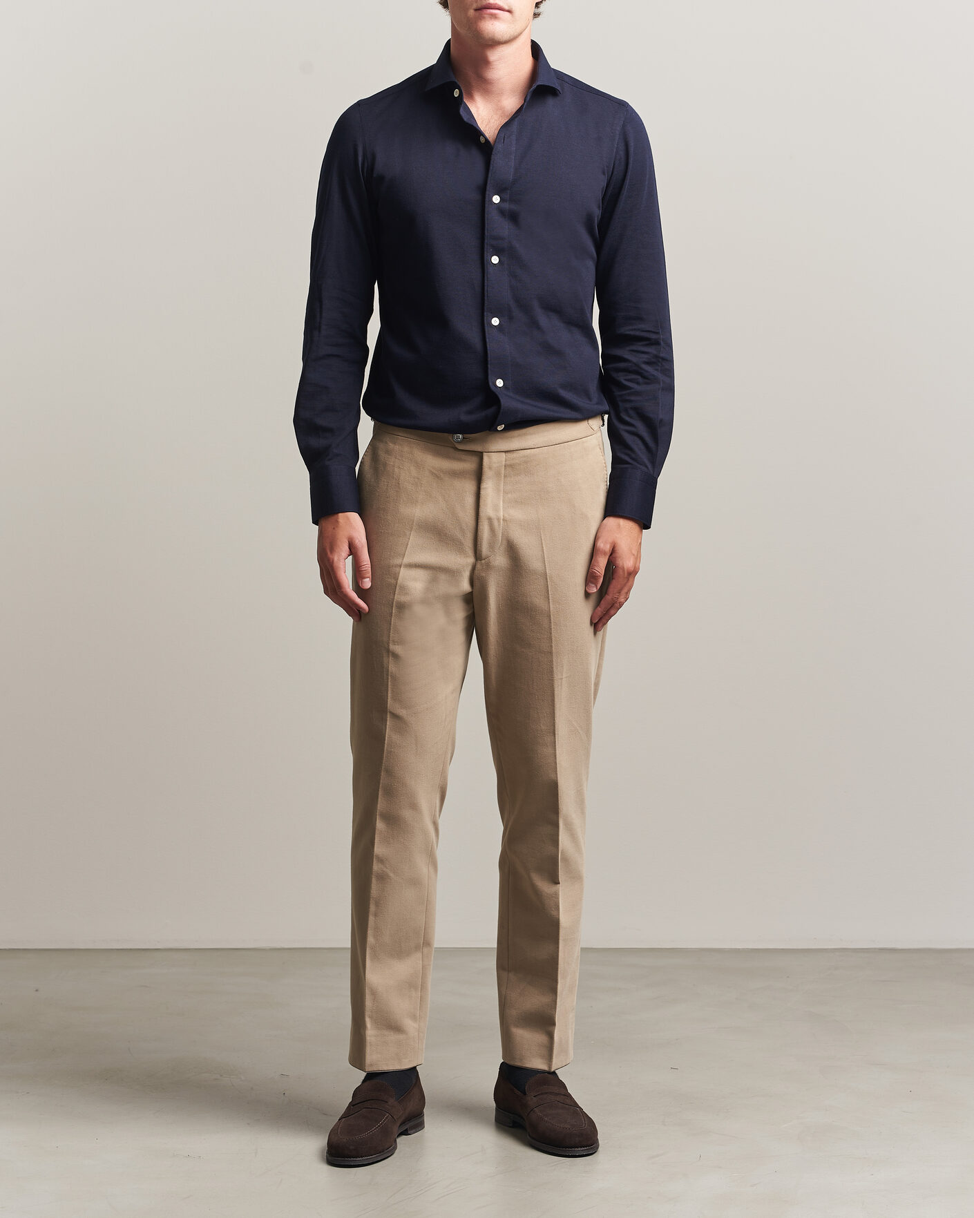 Men | Shirts | Finamore Napoli | Cotton/Cashmere Jersey Shirt Navy