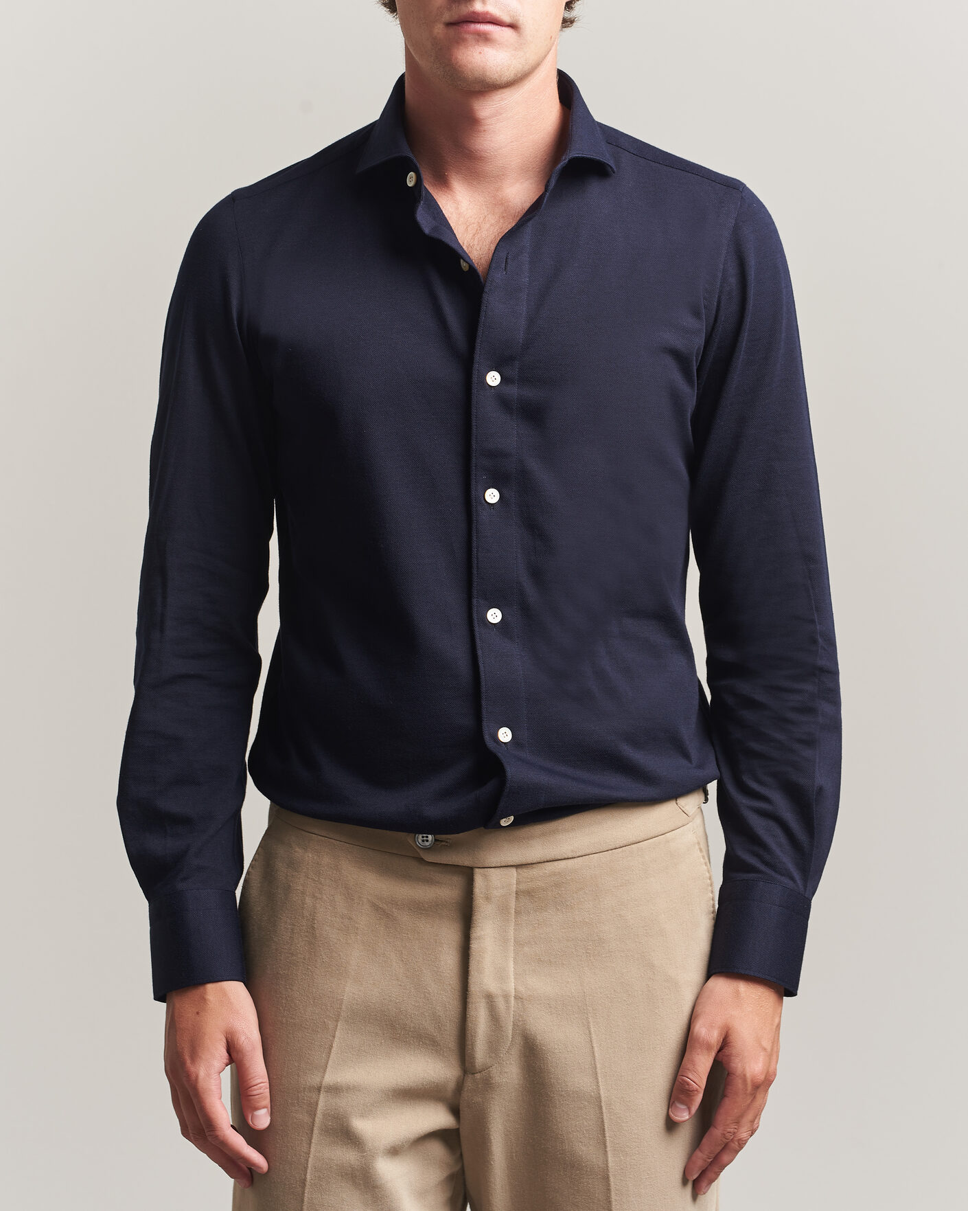Finamore Napoli Cotton/Cashmere Jersey Shirt Navy at CareOfCarl.com