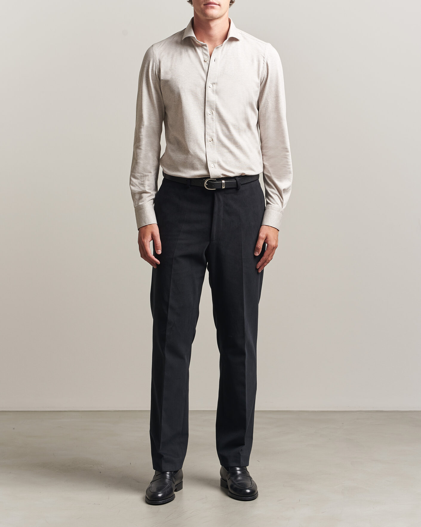 Finamore Napoli Cotton/Cashmere Jersey Shirt Beige at CareOfCarl.com
