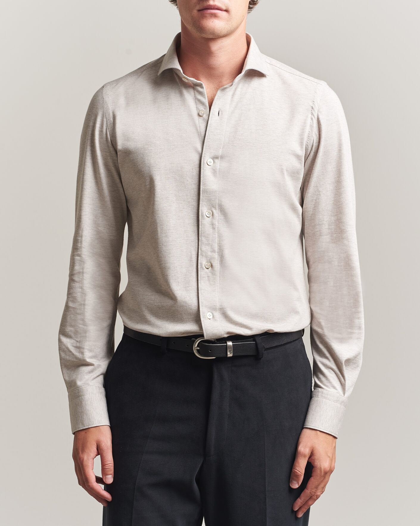 Finamore Napoli Cotton/Cashmere Jersey Shirt Beige at CareOfCarl.com