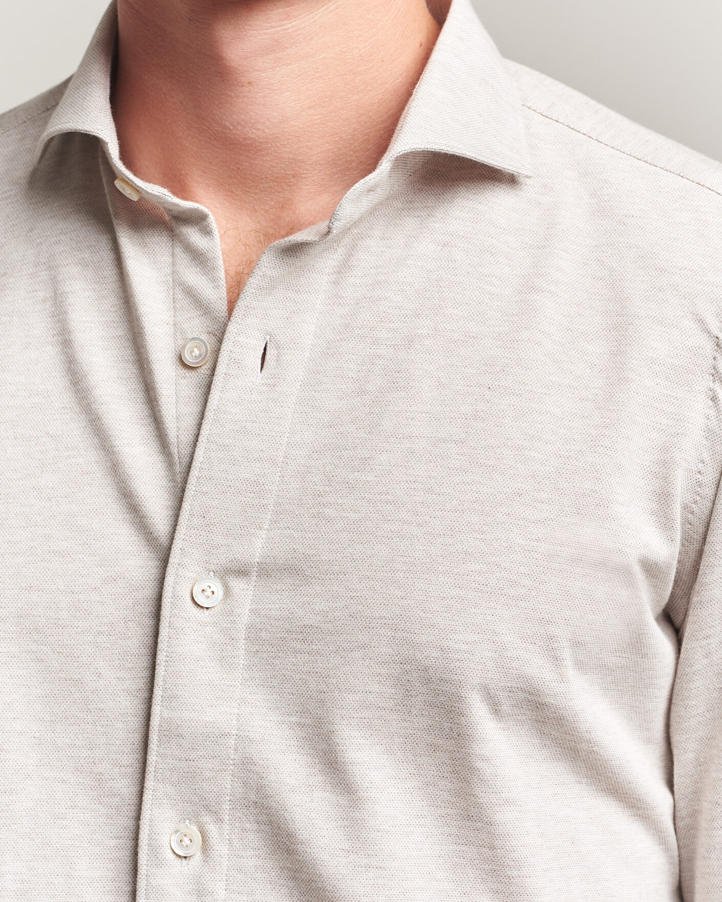 Finamore Napoli Cotton/Cashmere Jersey Shirt Beige at CareOfCarl.com