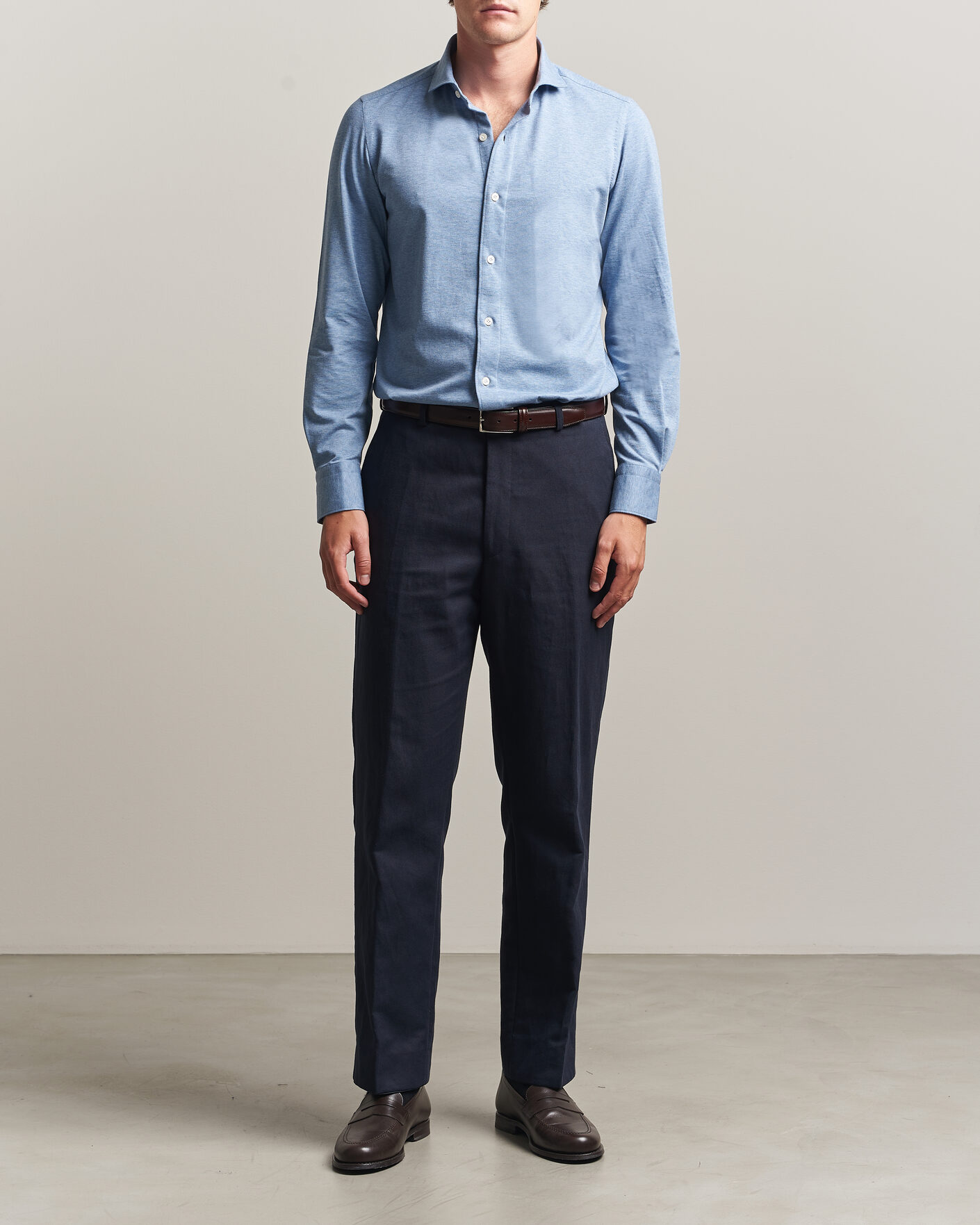 Men | Shirts | Finamore Napoli | Cotton/Cashmere Jersey Shirt Light Blue
