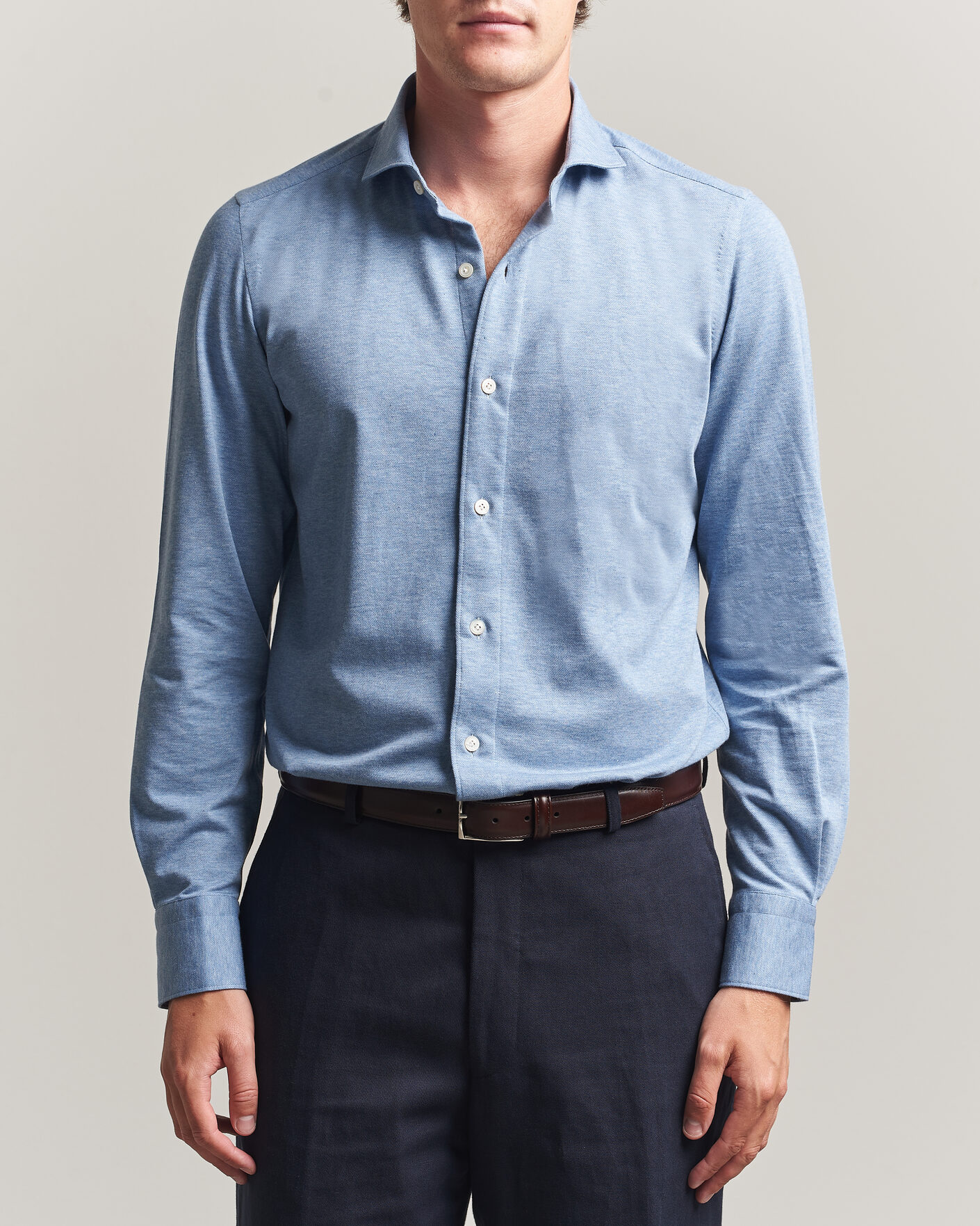 Finamore Napoli Cotton/Cashmere Jersey Shirt Light Blue at