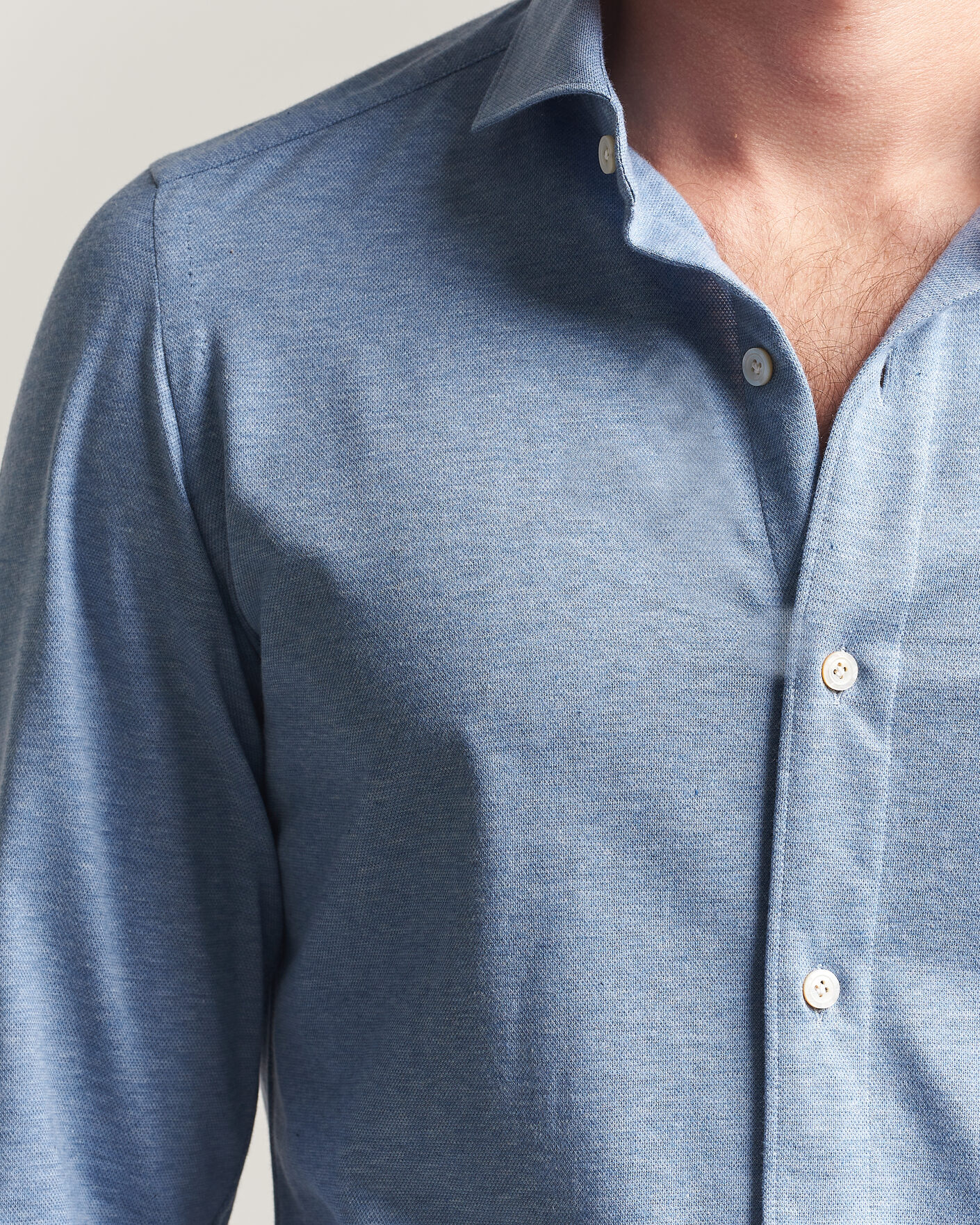Finamore Napoli Cotton/Cashmere Jersey Shirt Light Blue at