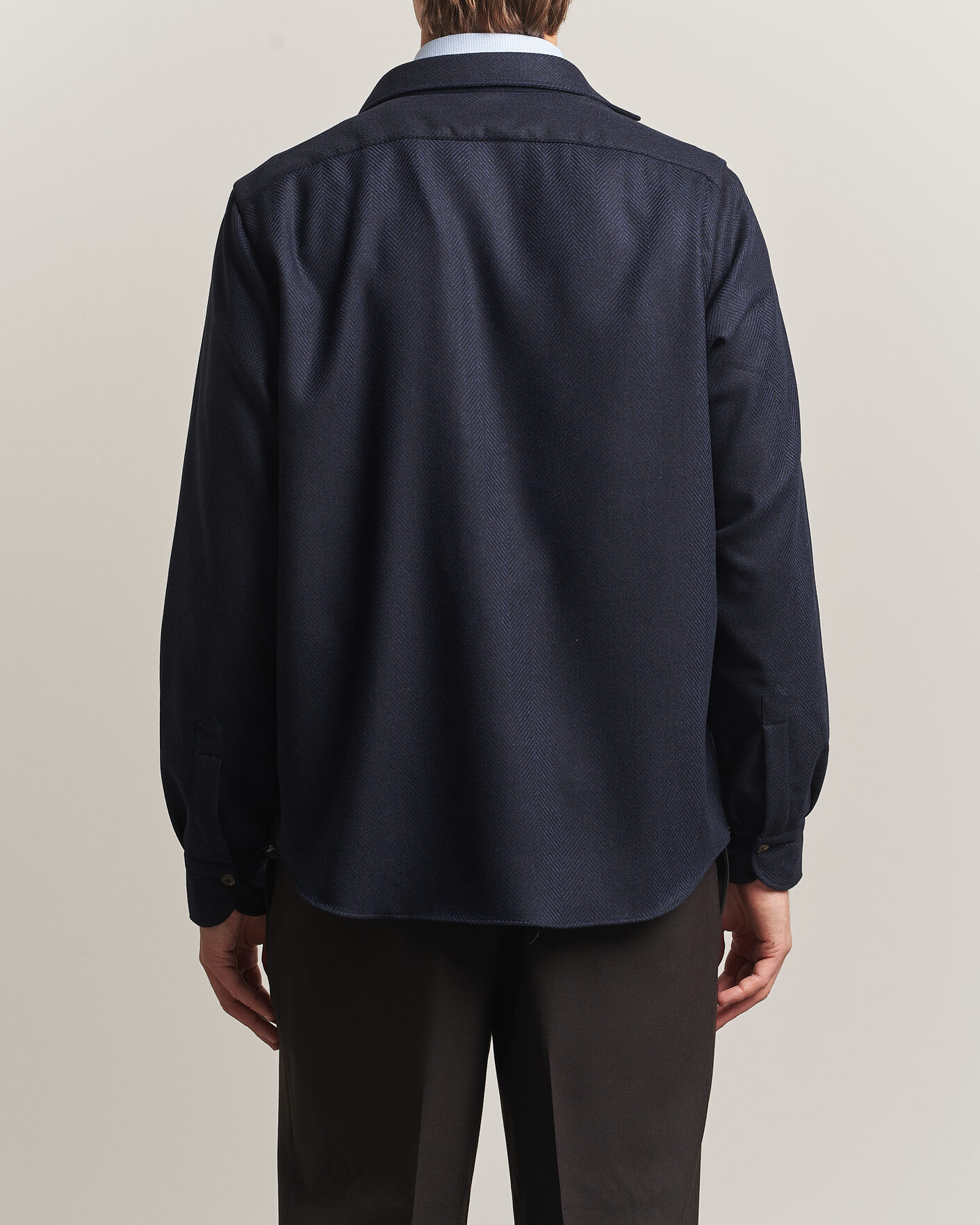 Men | Shirts | Finamore Napoli | Wool Herringbone Overshirt Navy