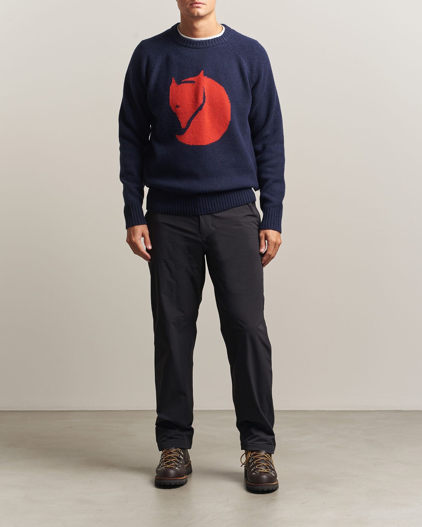 Men | Sweaters & Knitwear | Fjällräven | Logo Knit Wool Sweater Dark Navy