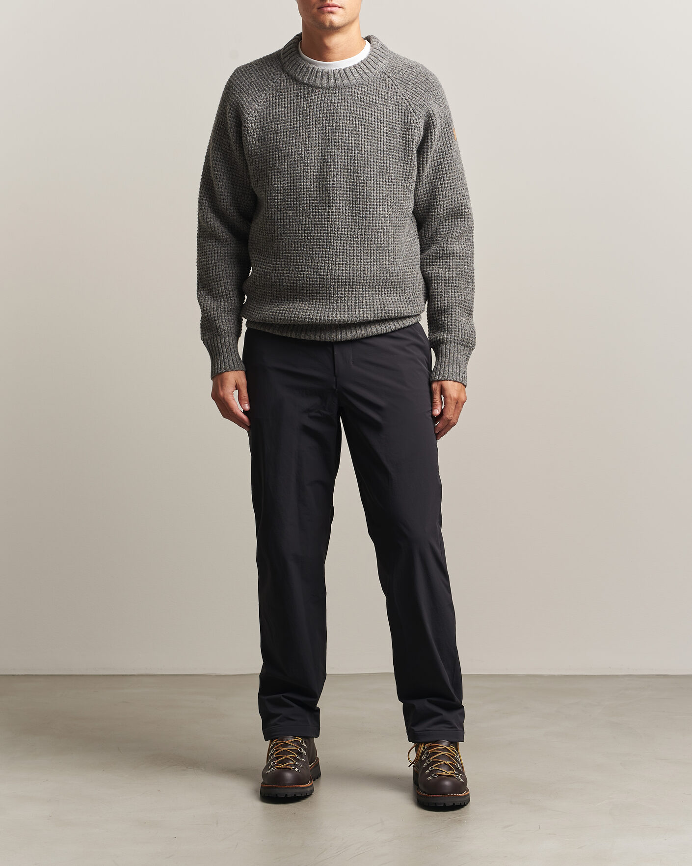 Men | Sweaters & Knitwear | Fjällräven | Övik Wool Waffle Knit Grey Melange