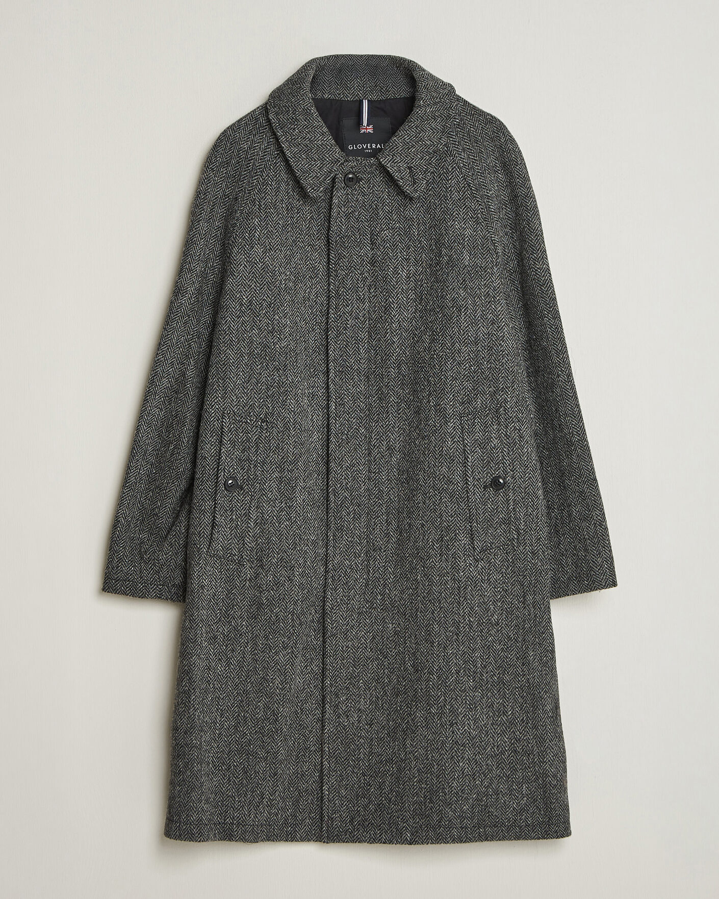 Men | Coats & Jackets | Gloverall | Hynes Harris Tweed Coat Charcoal Herringbone