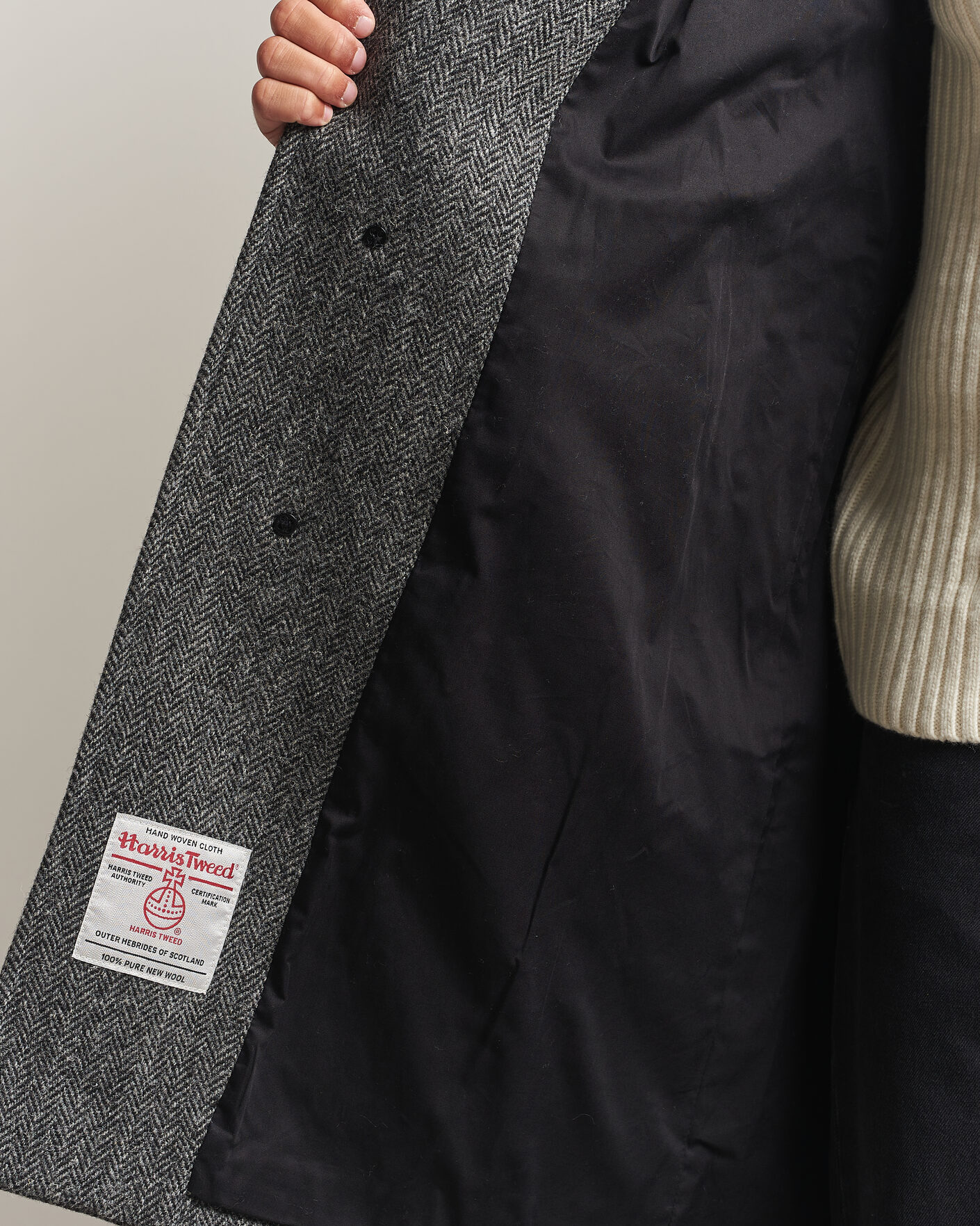 Men | Coats & Jackets | Gloverall | Hynes Harris Tweed Coat Charcoal Herringbone