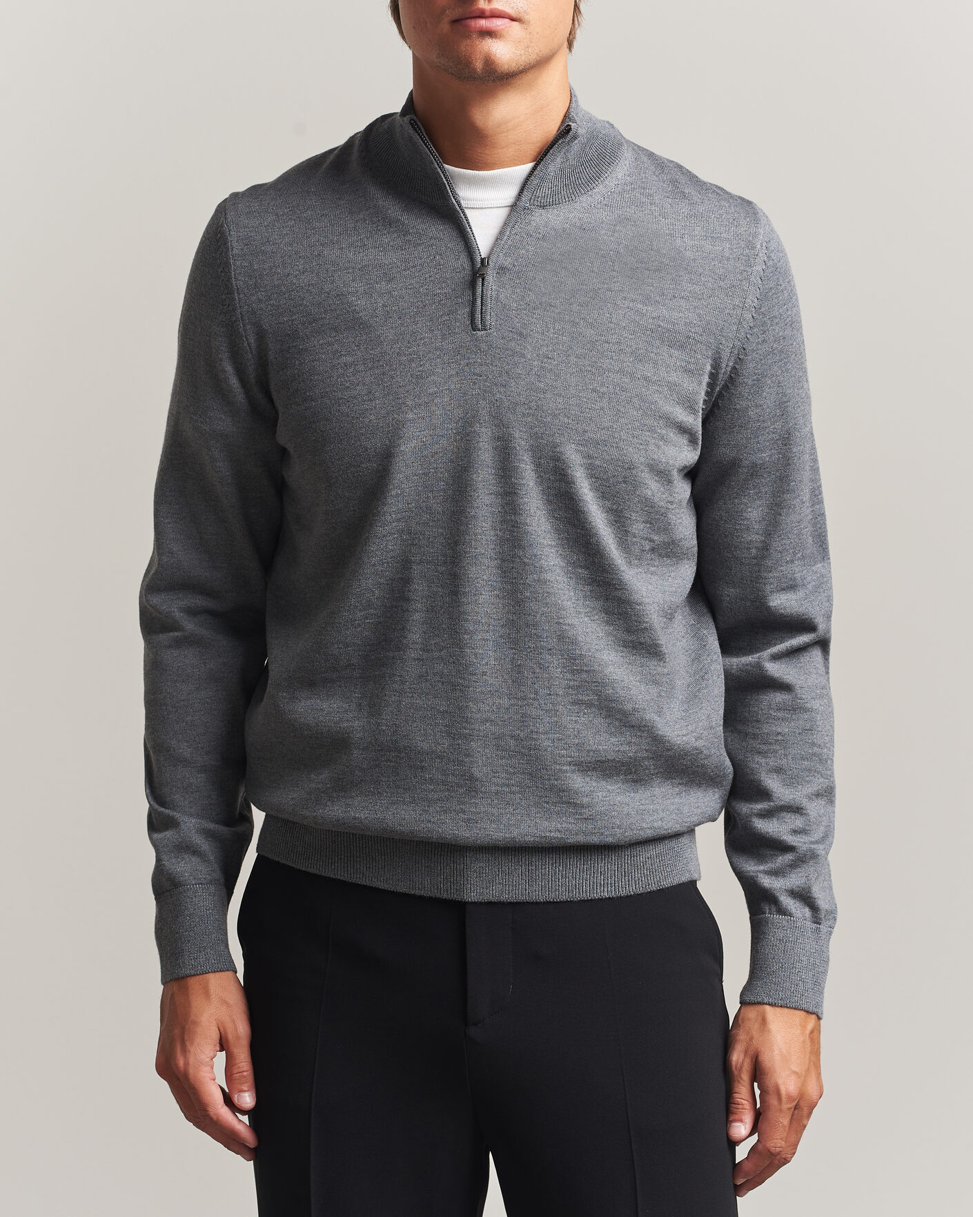 Men | Sweaters & Knitwear | BOSS BLACK | Ebenji Merino Knitted Half Zip Medium Grey
