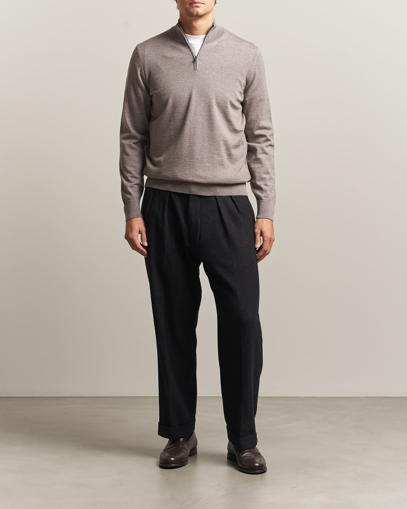 Men | Sweaters & Knitwear | BOSS BLACK | Ebenji Merino Knitted Half Zip Open Brown
