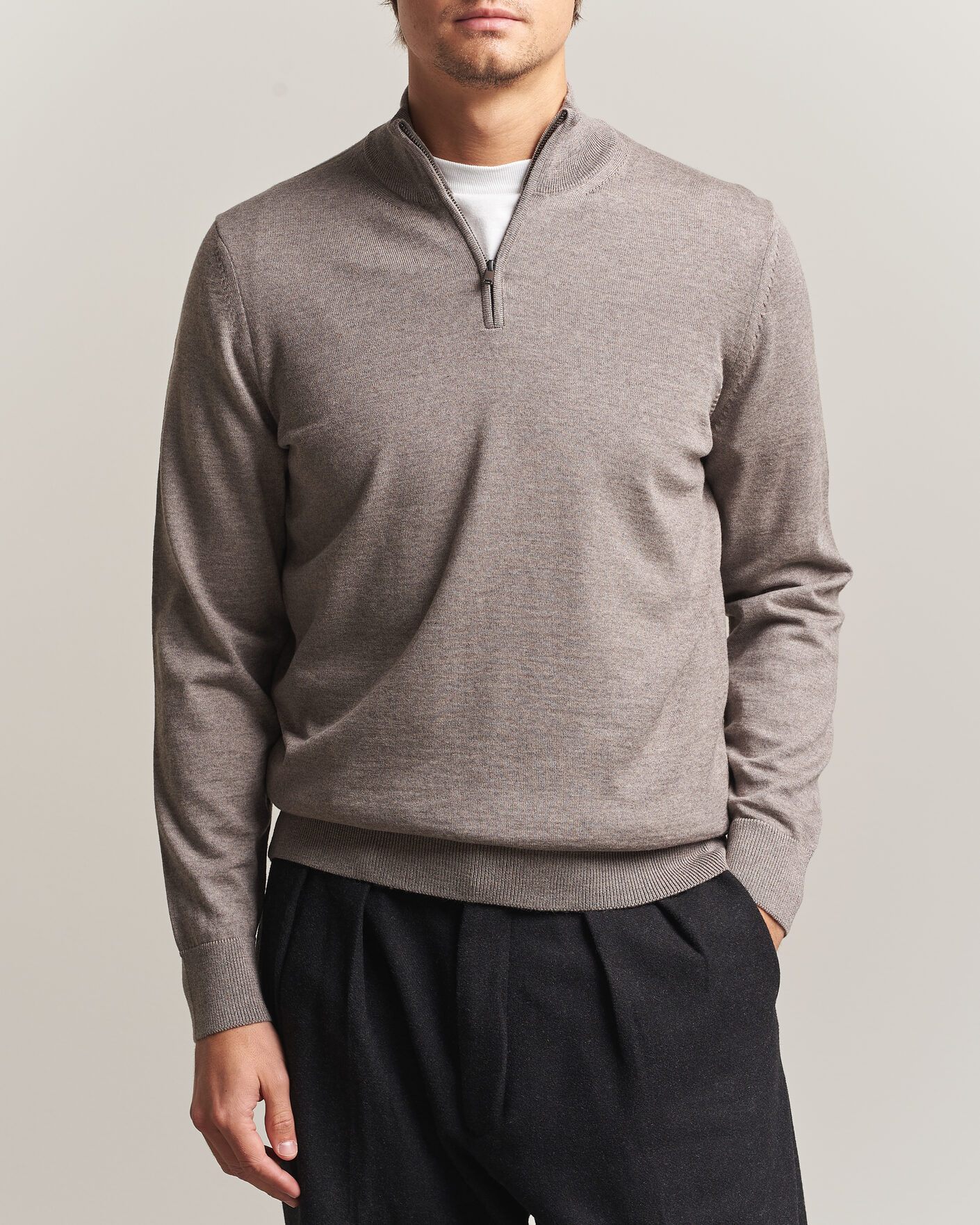 Men | Sweaters & Knitwear | BOSS BLACK | Ebenji Merino Knitted Half Zip Open Brown