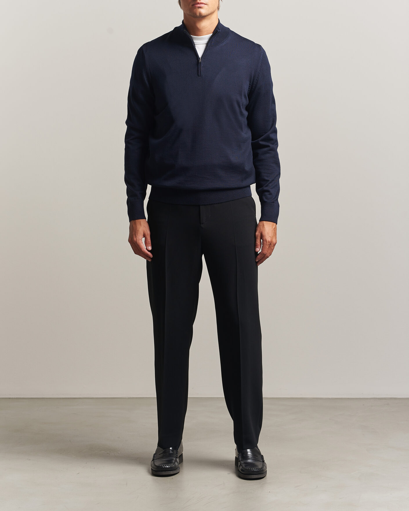 Men | Sweaters & Knitwear | BOSS BLACK | Ebenji Merino Knitted Half Zip Dark Blue