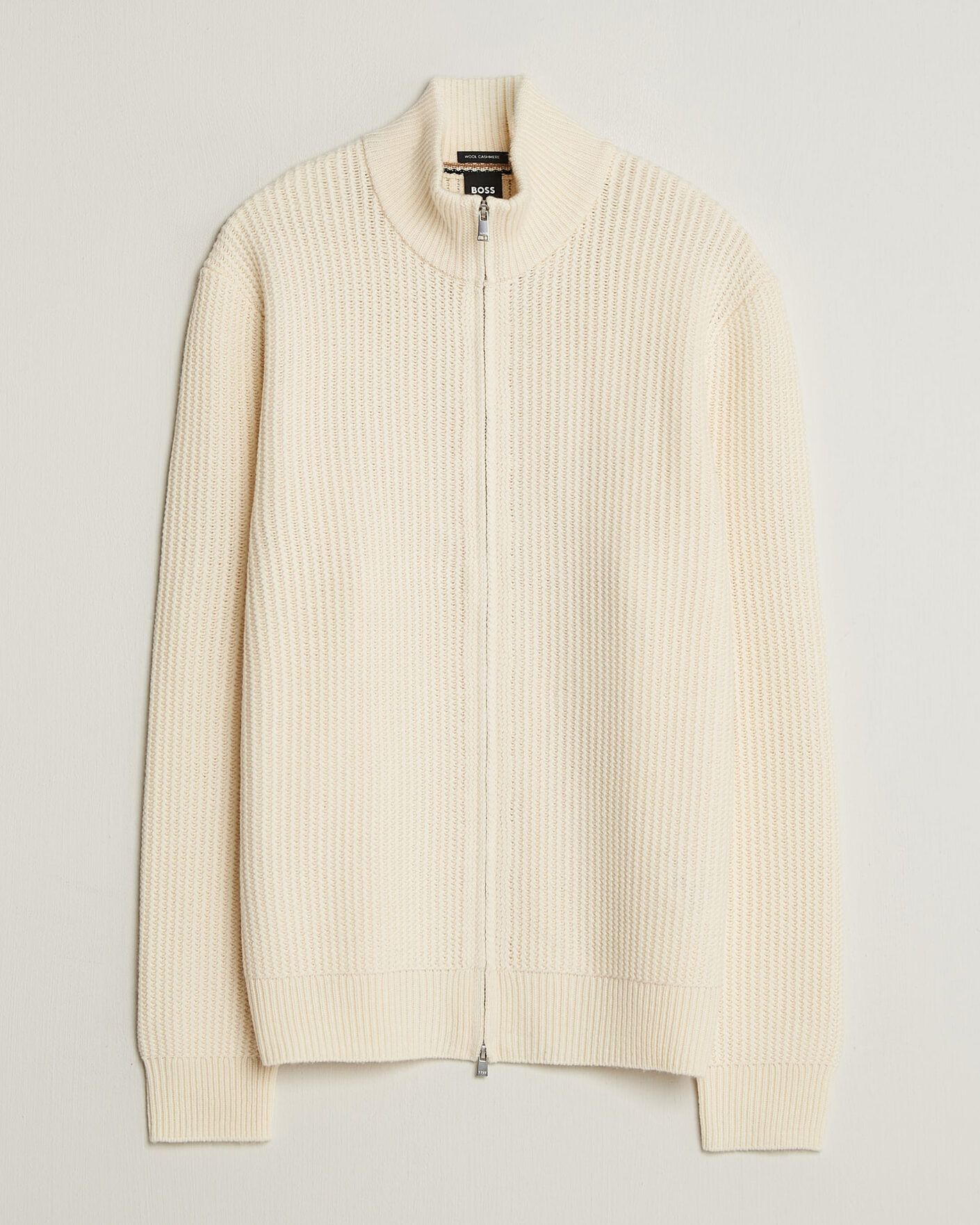 Men | Sweaters & Knitwear | BOSS BLACK | Fiocco Wool/Cashmere Full Zip Open White