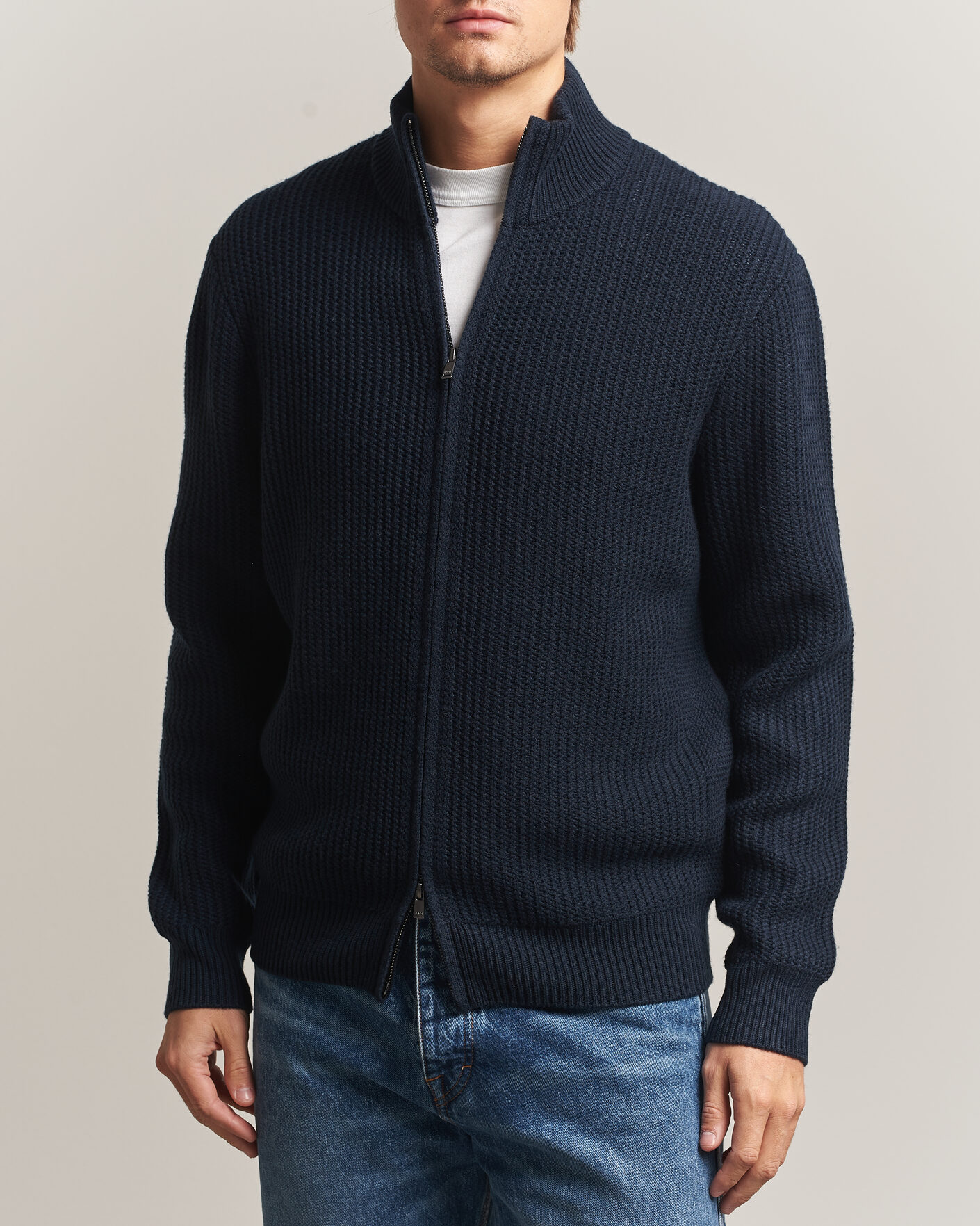 Men | Sweaters & Knitwear | BOSS BLACK | Fiocco Wool/Cashmere Full Zip Dark Blue