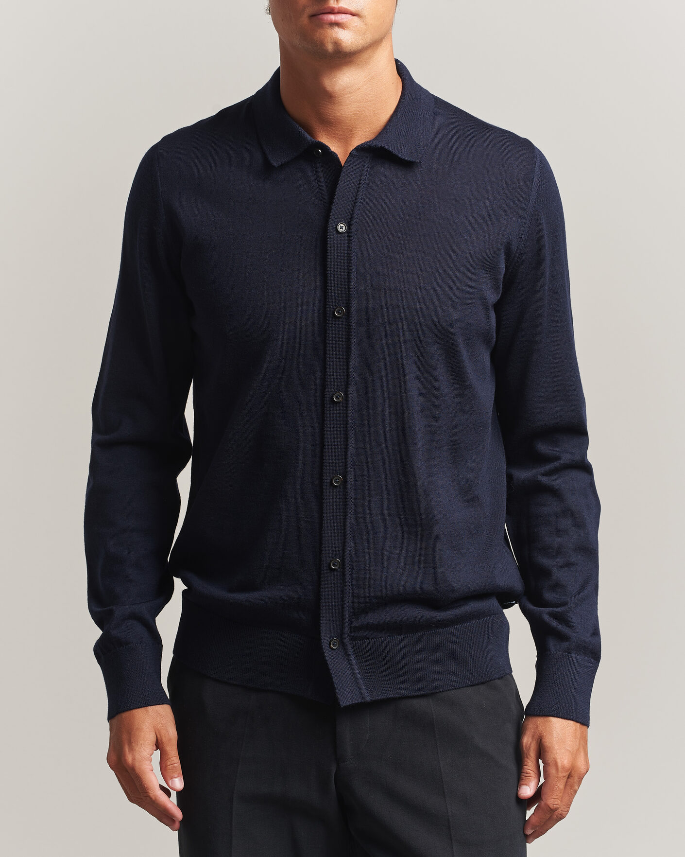 Men | Sweaters & Knitwear | BOSS BLACK | Helbert Merino Knitted Cardigan Dark Blue