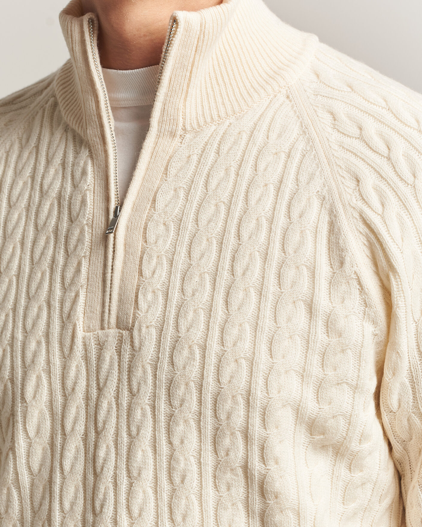 Men | Sweaters & Knitwear | BOSS BLACK | Furore Wool/Cashmere Cable Half Zip Open White