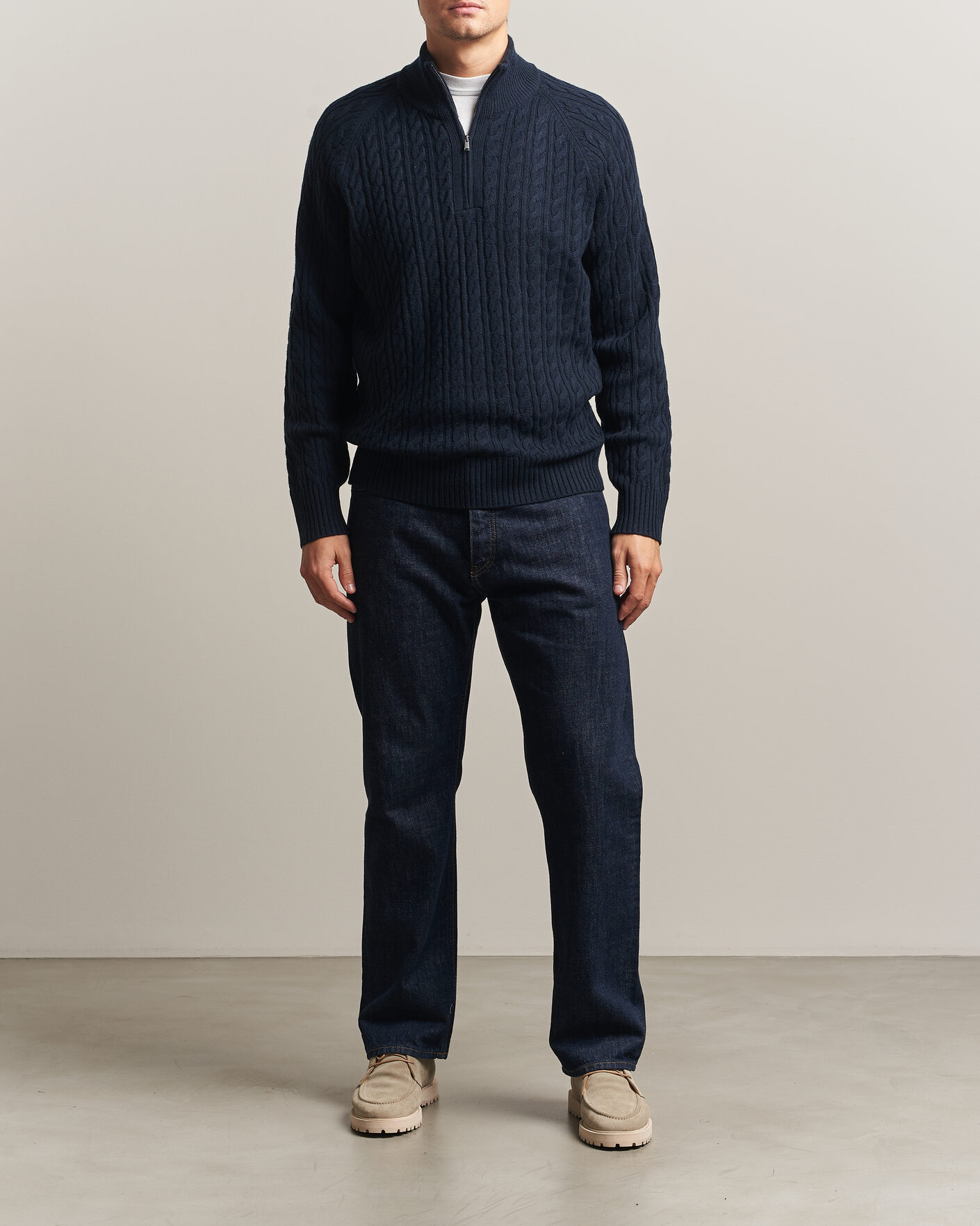 Men | Sweaters & Knitwear | BOSS BLACK | Furore Wool/Cashmere Cable Half Zip Dark Blue