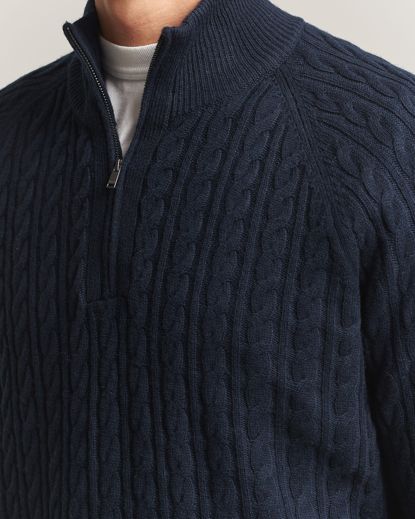 Men | Sweaters & Knitwear | BOSS BLACK | Furore Wool/Cashmere Cable Half Zip Dark Blue