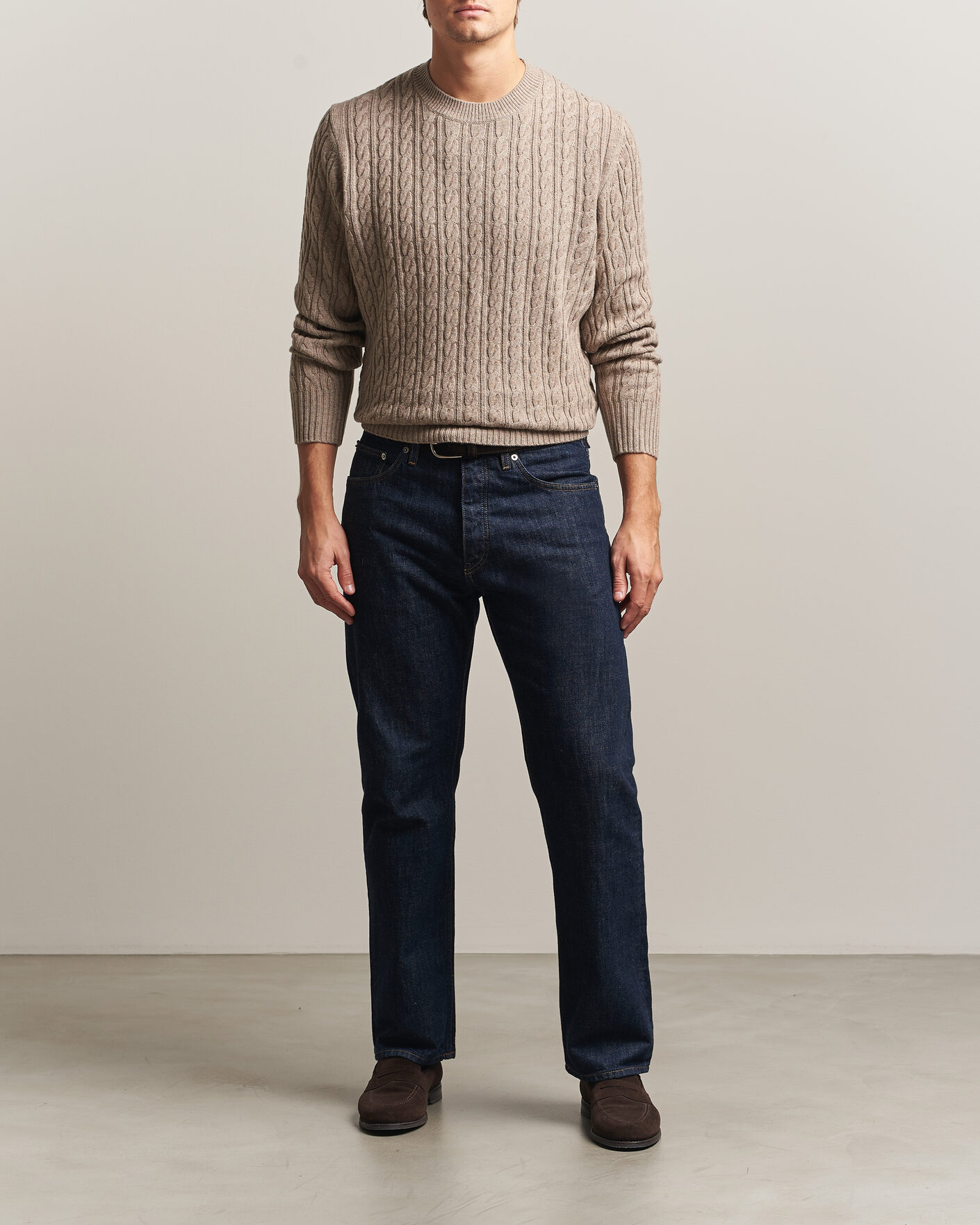 Men | Sweaters & Knitwear | BOSS BLACK | Furlan Wool/Cashmere Cable Crew Neck Open Brown