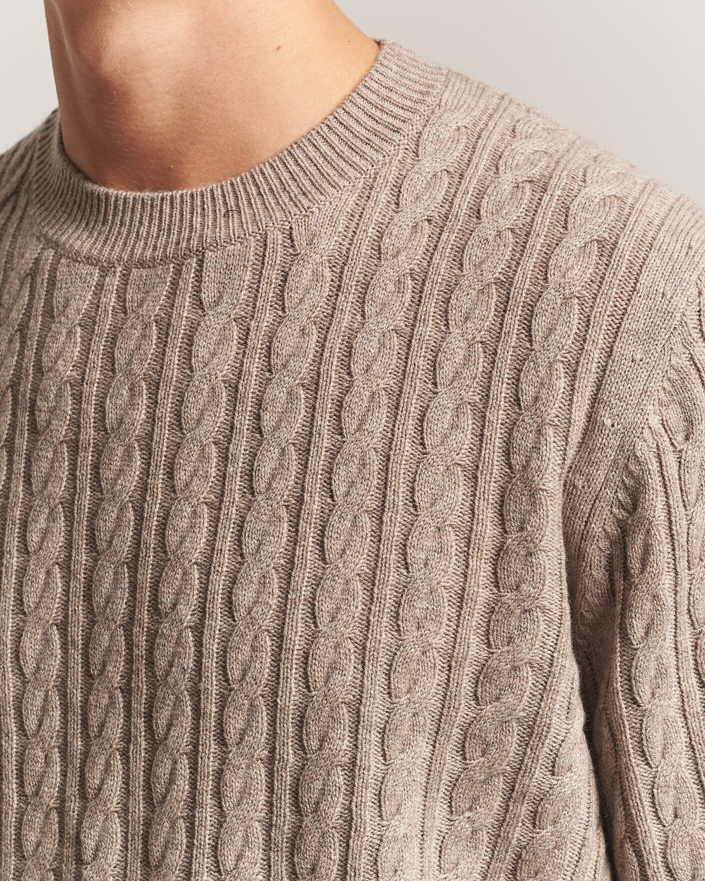 Men | Sweaters & Knitwear | BOSS BLACK | Furlan Wool/Cashmere Cable Crew Neck Open Brown
