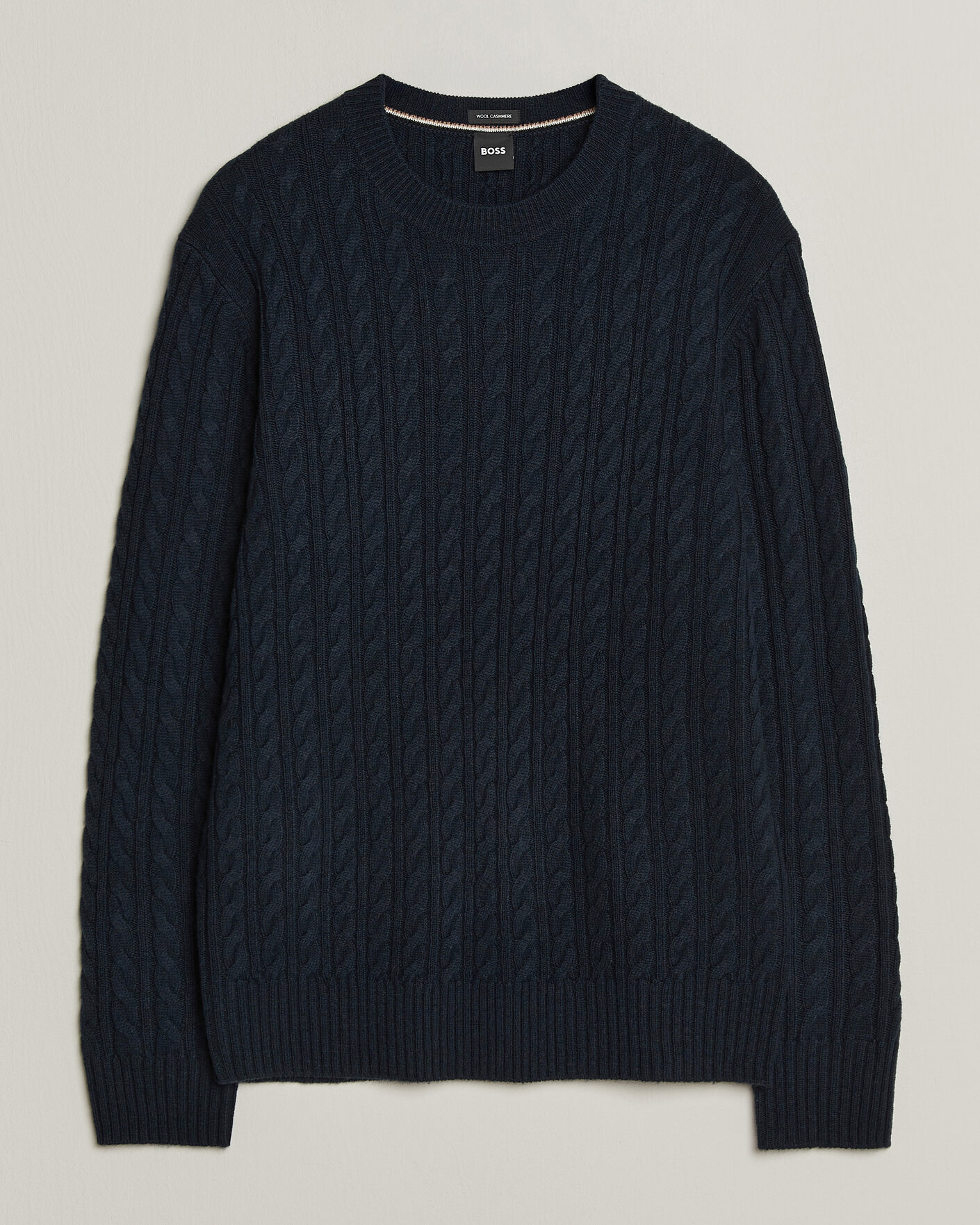 Men | Sweaters & Knitwear | BOSS BLACK | Furlan Wool/Cashmere Cable Crew Neck Dark Blue