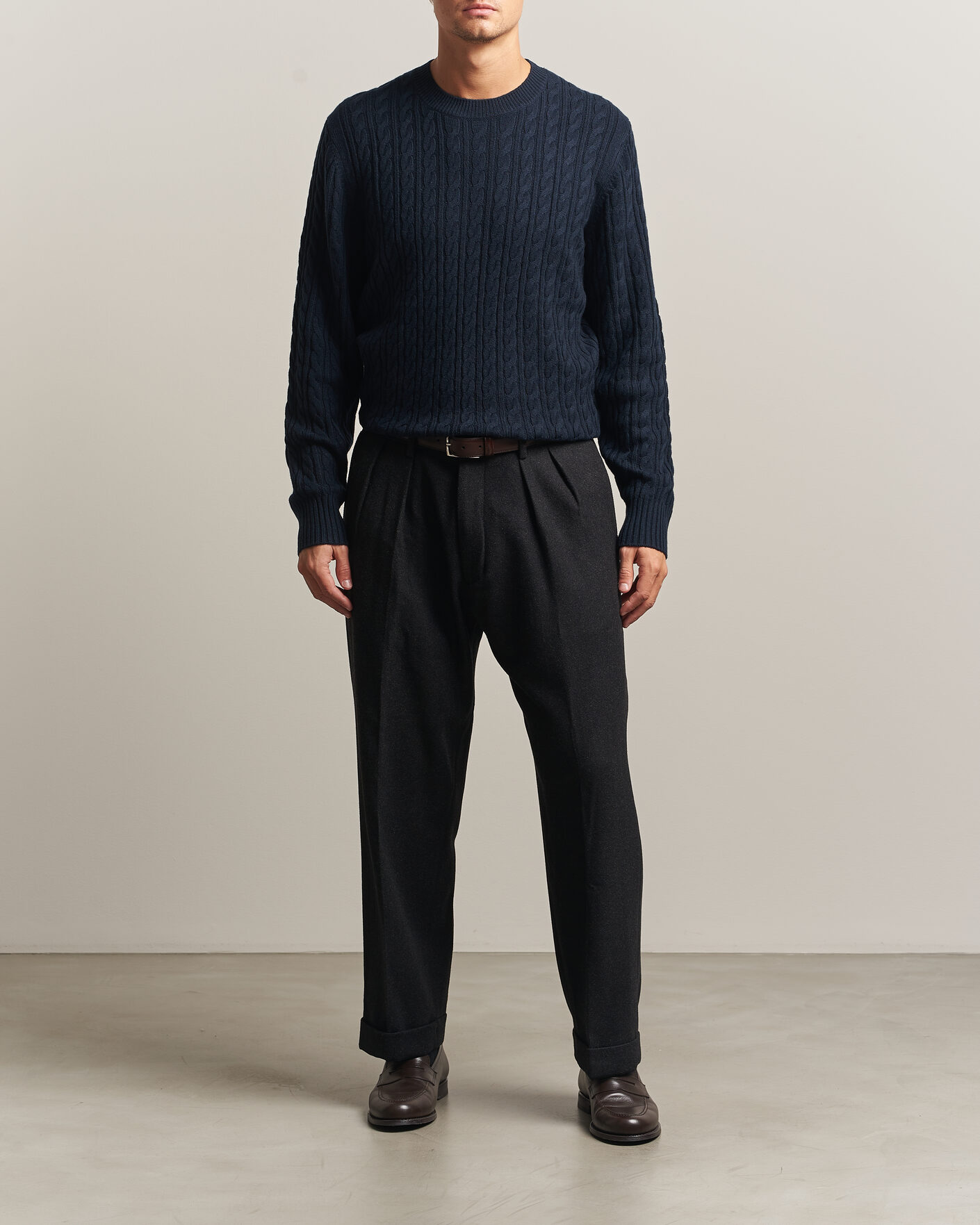 Men | Sweaters & Knitwear | BOSS BLACK | Furlan Wool/Cashmere Cable Crew Neck Dark Blue