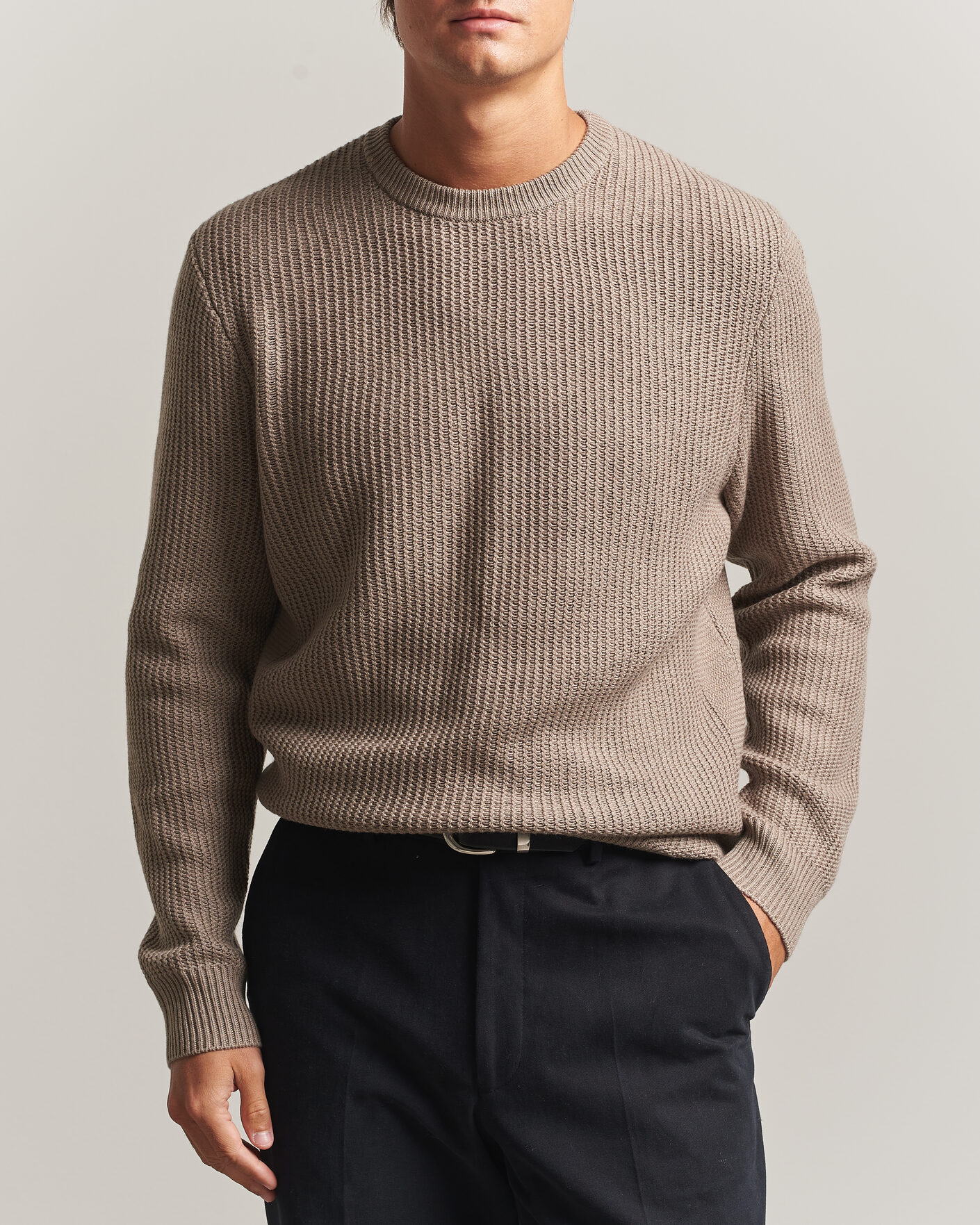 Men | Sweaters & Knitwear | BOSS BLACK | Fiocchetto Wool/Cashmere Crew Neck Open Brown