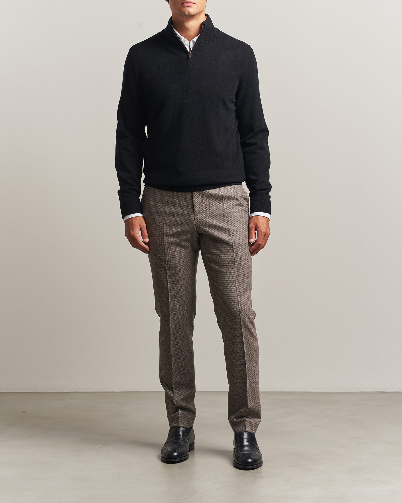 Men | Sweaters & Knitwear | BOSS BLACK | Hemarlo Wool/Cashmere Half Zip Black