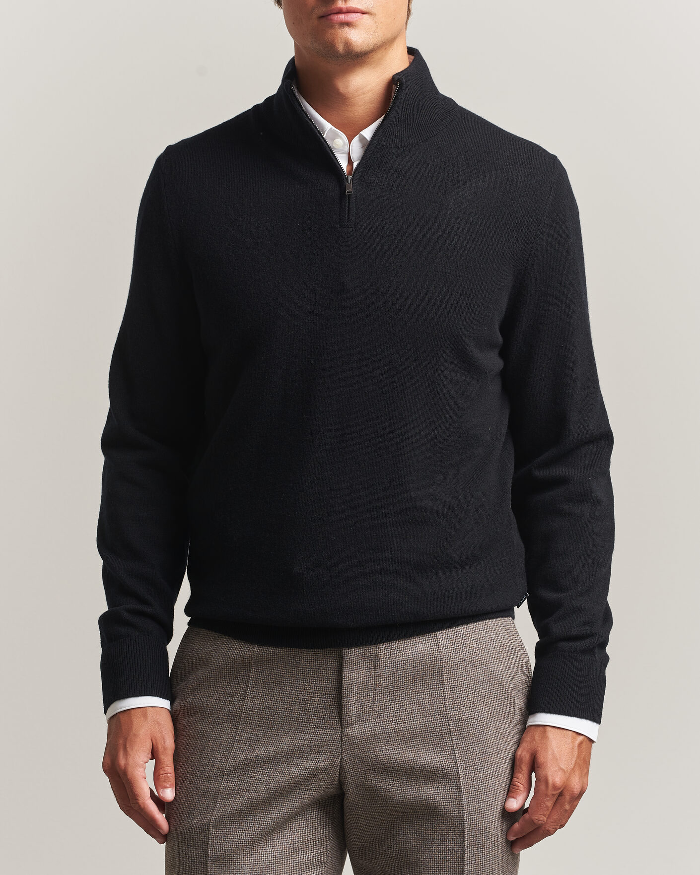 Men | Sweaters & Knitwear | BOSS BLACK | Hemarlo Wool/Cashmere Half Zip Black