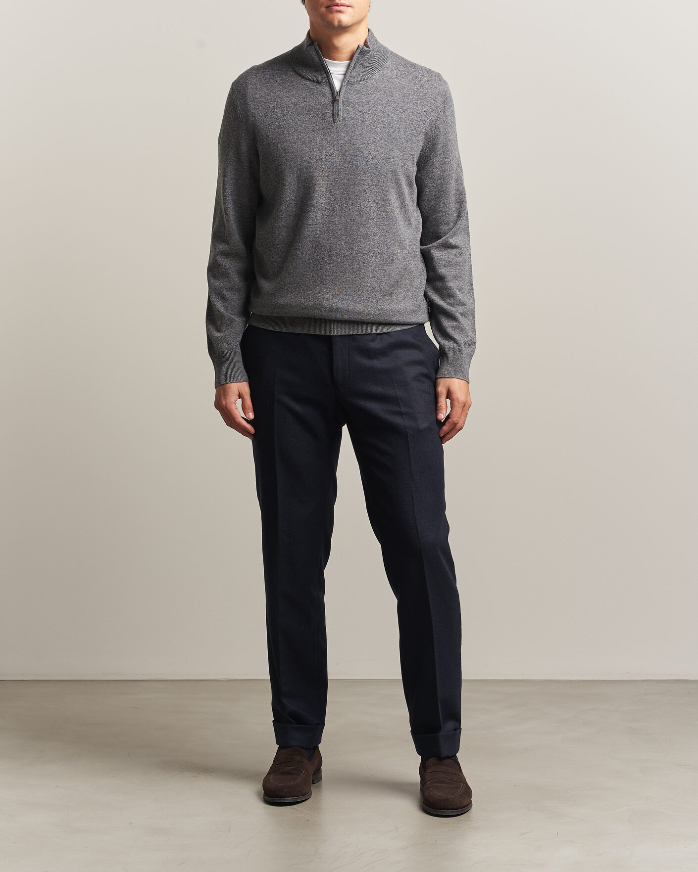 Men | Sweaters & Knitwear | BOSS BLACK | Hemarlo Wool/Cashmere Half Zip Medium Grey