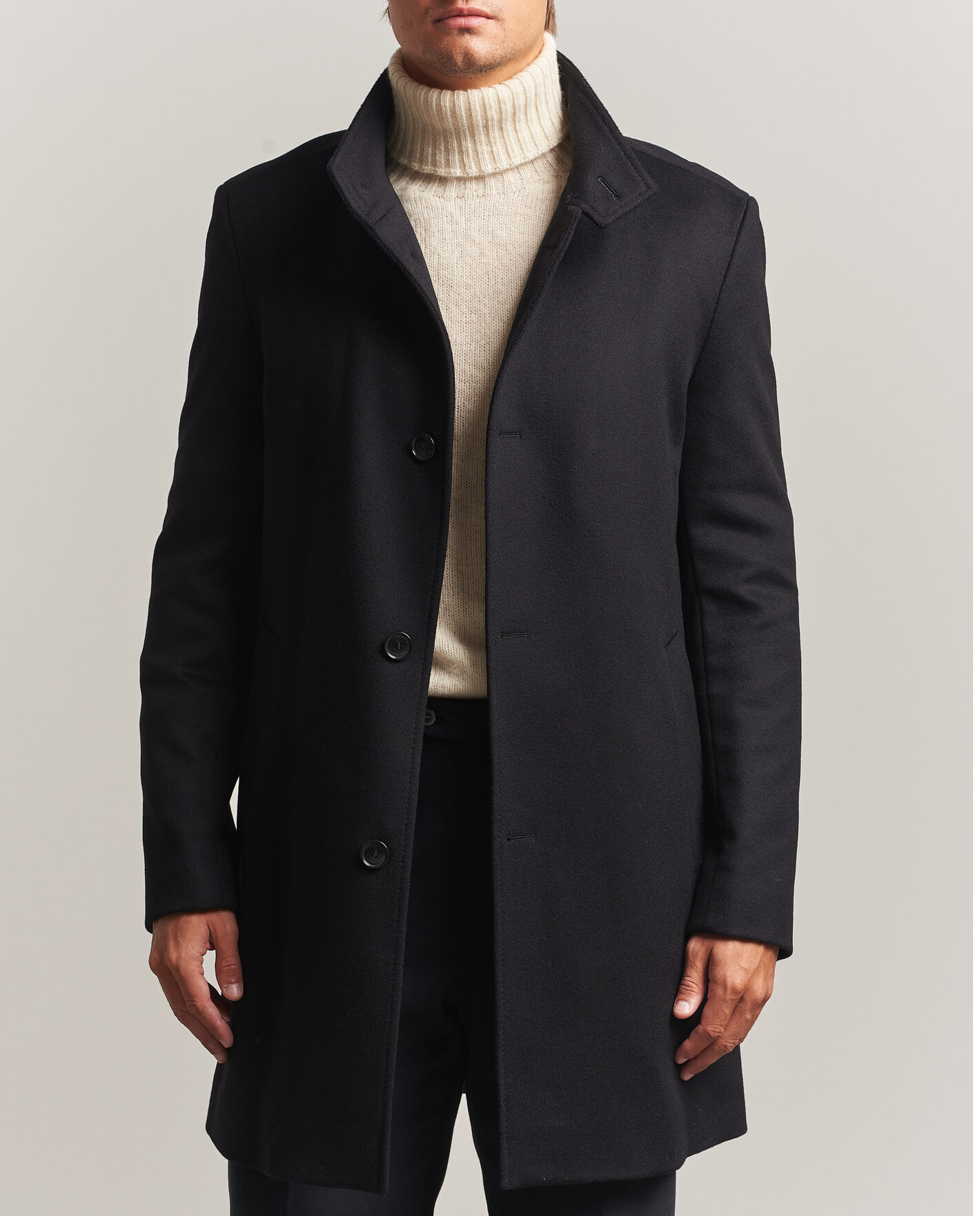 Men | Coats & Jackets | BOSS BLACK | Hyde Wool Stand Up Collar Coat Black