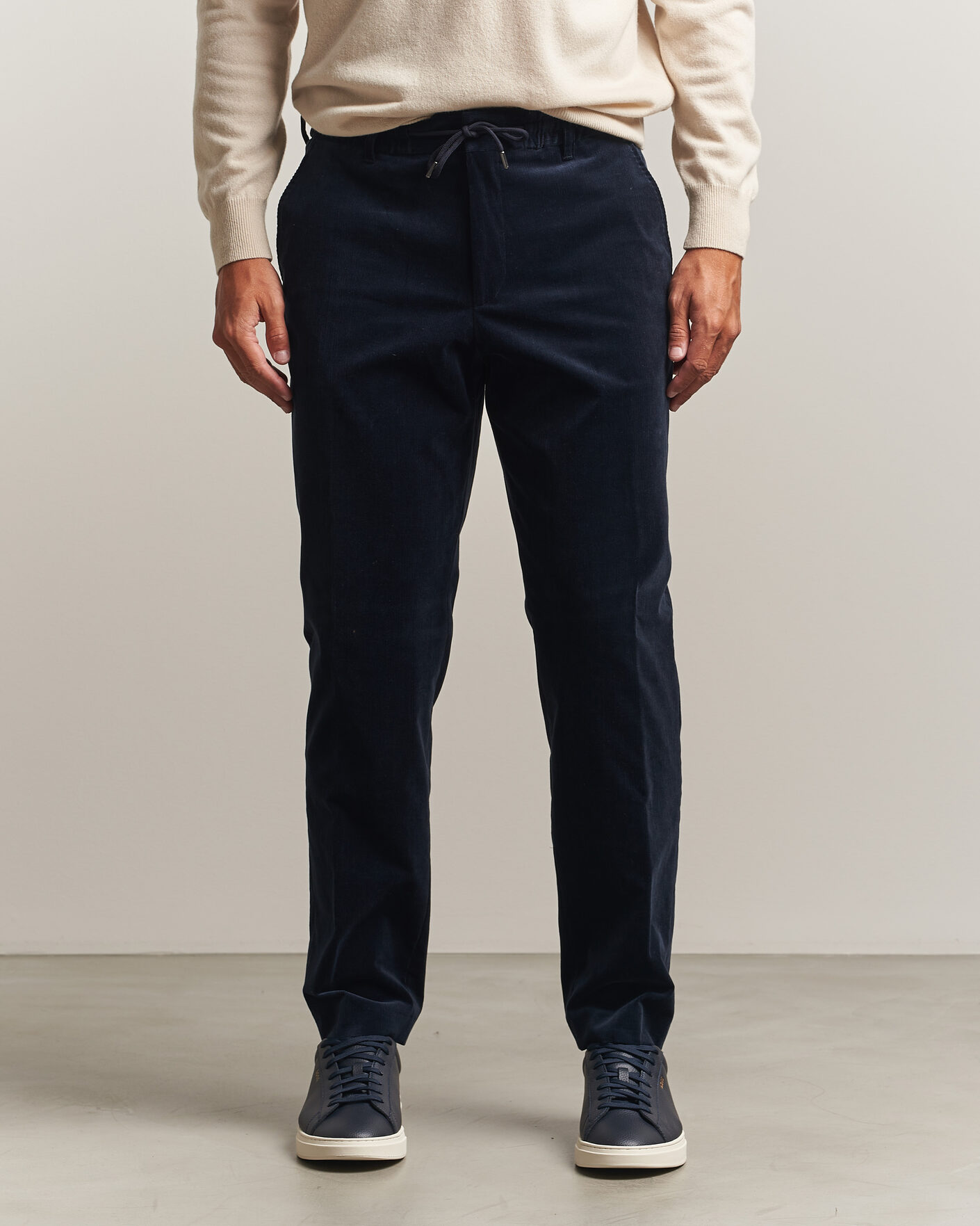 Men | Trousers | BOSS BLACK | Perin Corduroy Drawstring Trousers Dark Blue