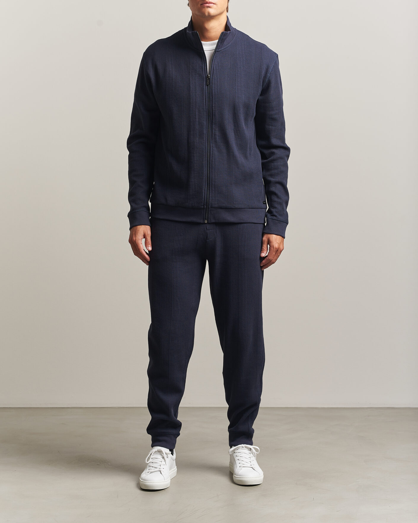 Men | Sweaters & Knitwear | BOSS BLACK | Structured Loungewear Full Zip Dark Blue