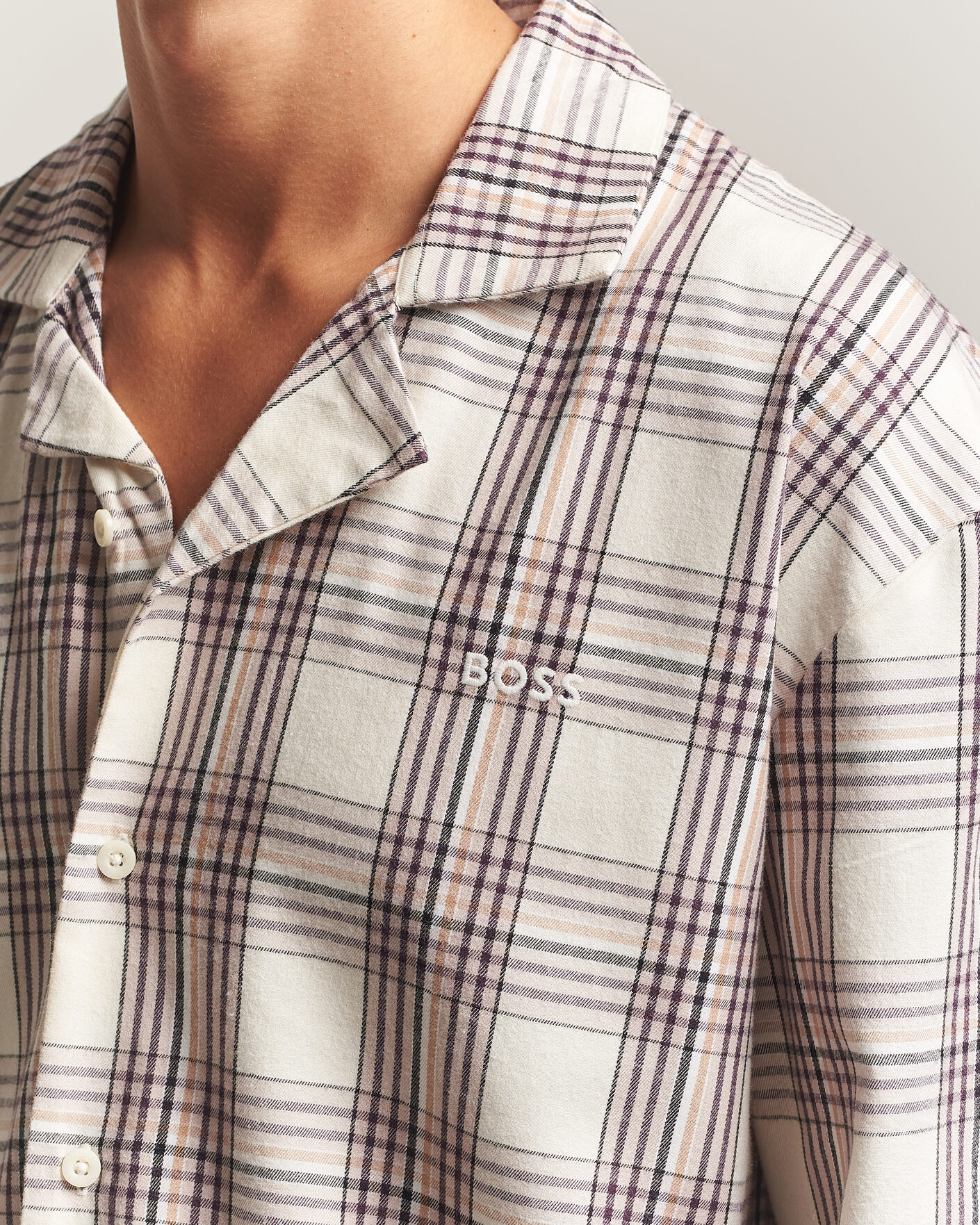Men | Pyjamas & Robes | BOSS BLACK | Checked Flannel Pyjama Set Open White