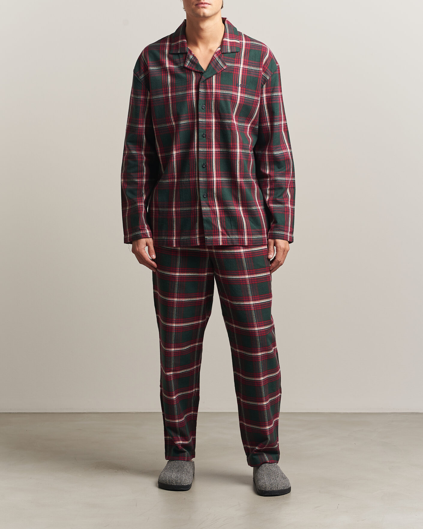 Men | Pyjamas & Robes | BOSS BLACK | Checked Flannel Pyjama Set Open Red