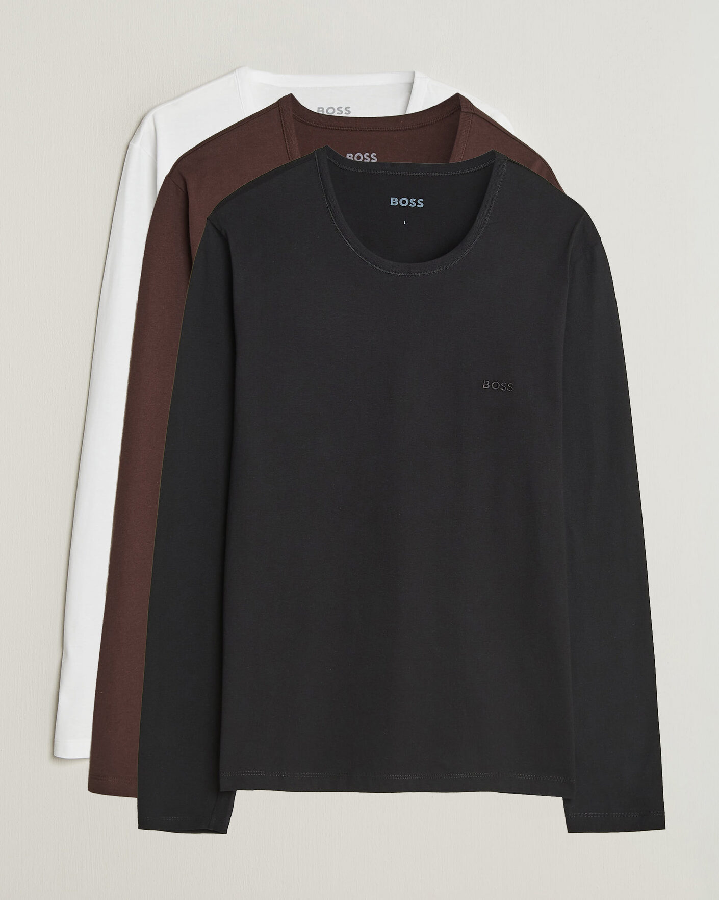 Men | T-Shirts | BOSS BLACK | 3-Pack Long Sleeve T-Shirt White/Black/Brown