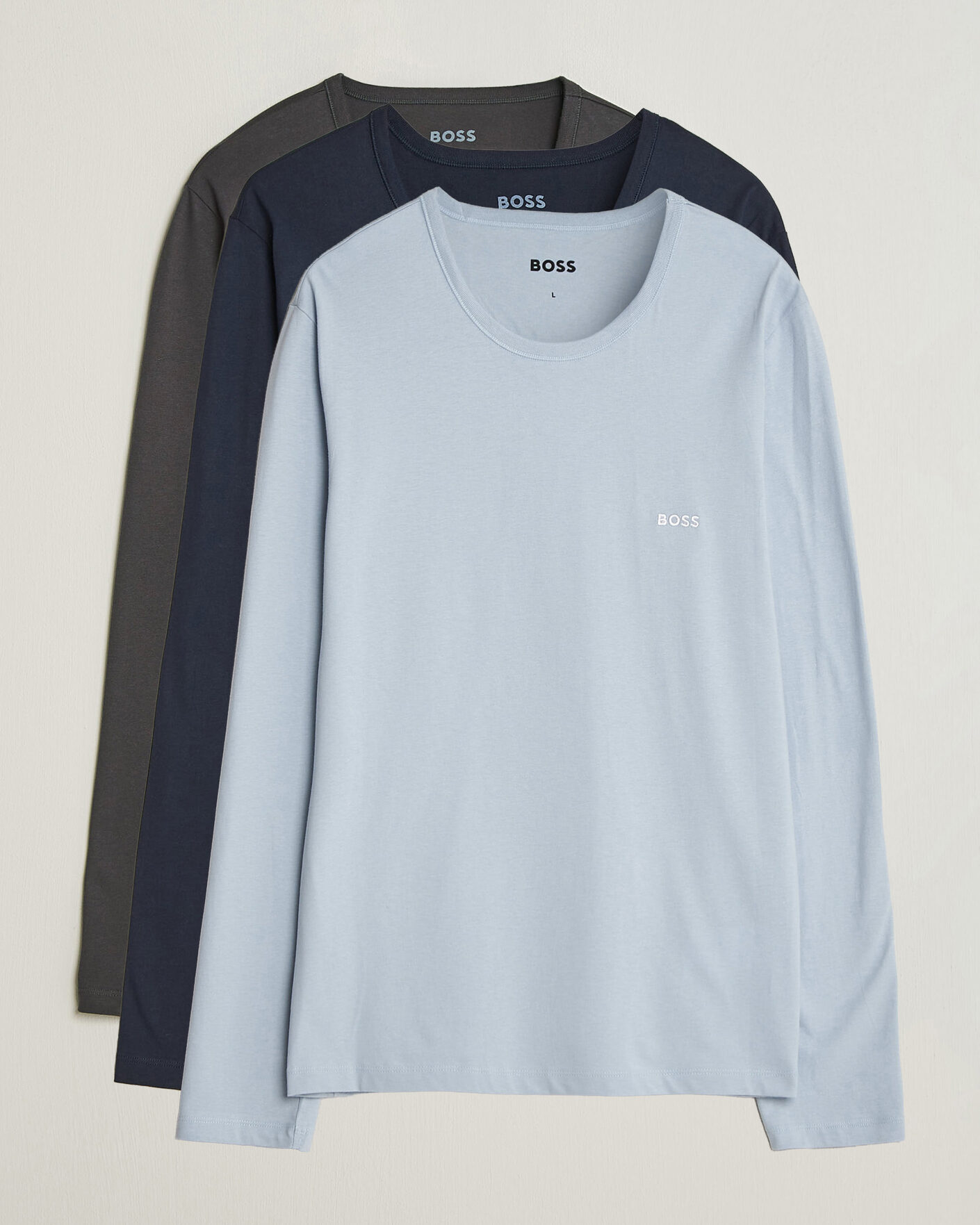 Men | T-Shirts | BOSS BLACK | 3-Pack Long Sleeve T-Shirt Blue/Navy/Grey