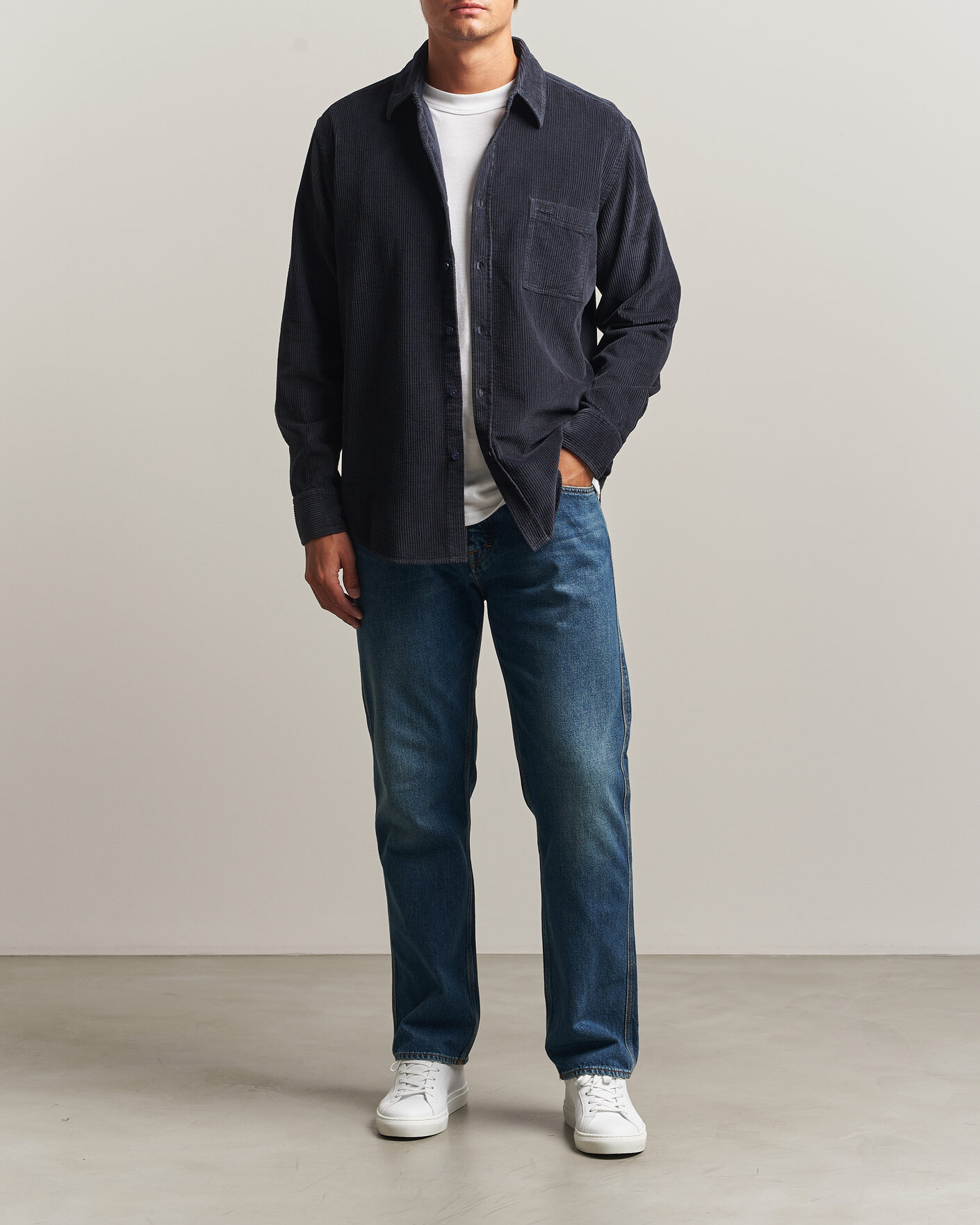 Men | Shirts | BOSS ORANGE | Relegant Corduroy Shirt Dark Blue
