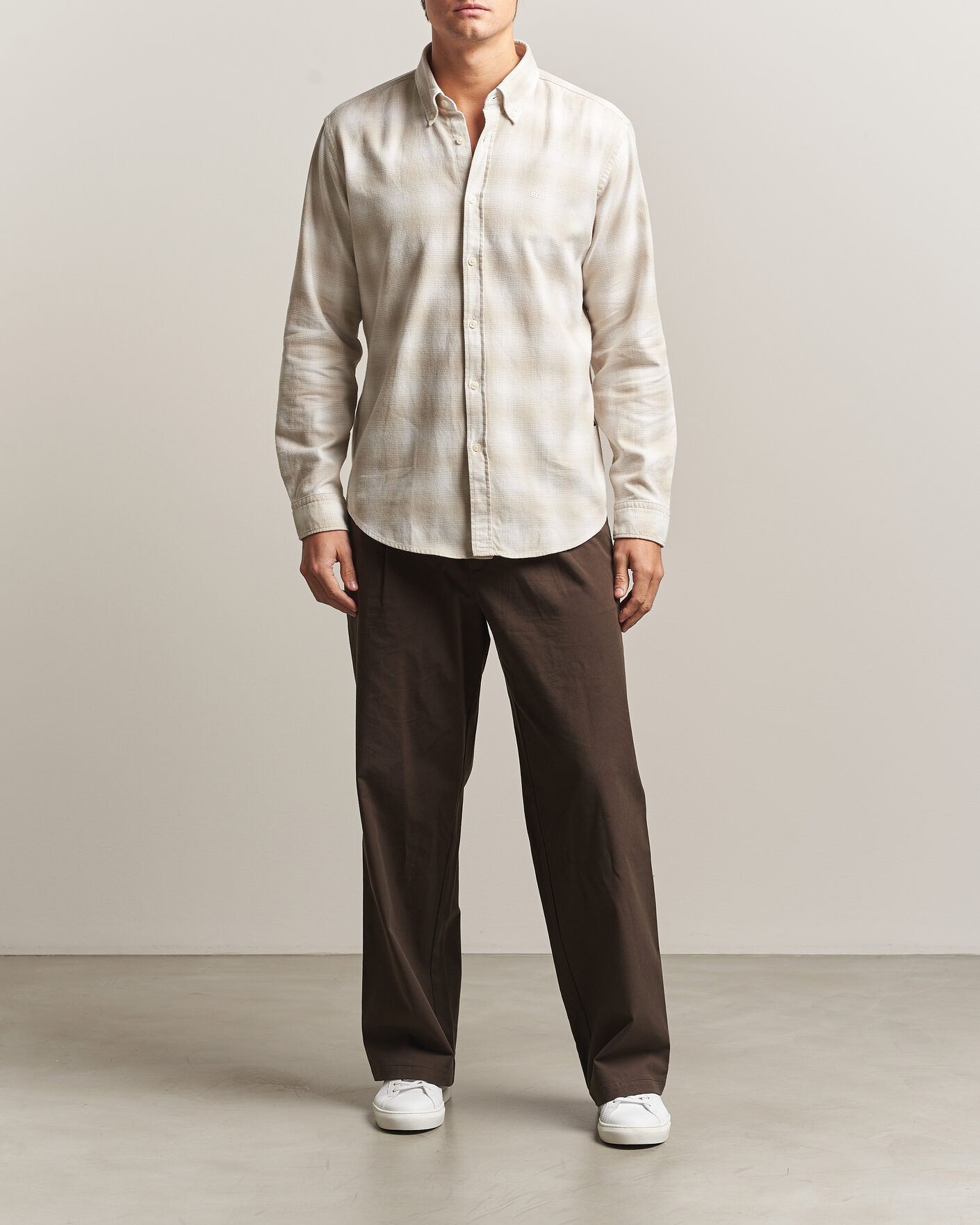 Men | Shirts | BOSS ORANGE | Rickert Brushed Cotton Checked Shirt Light Beige