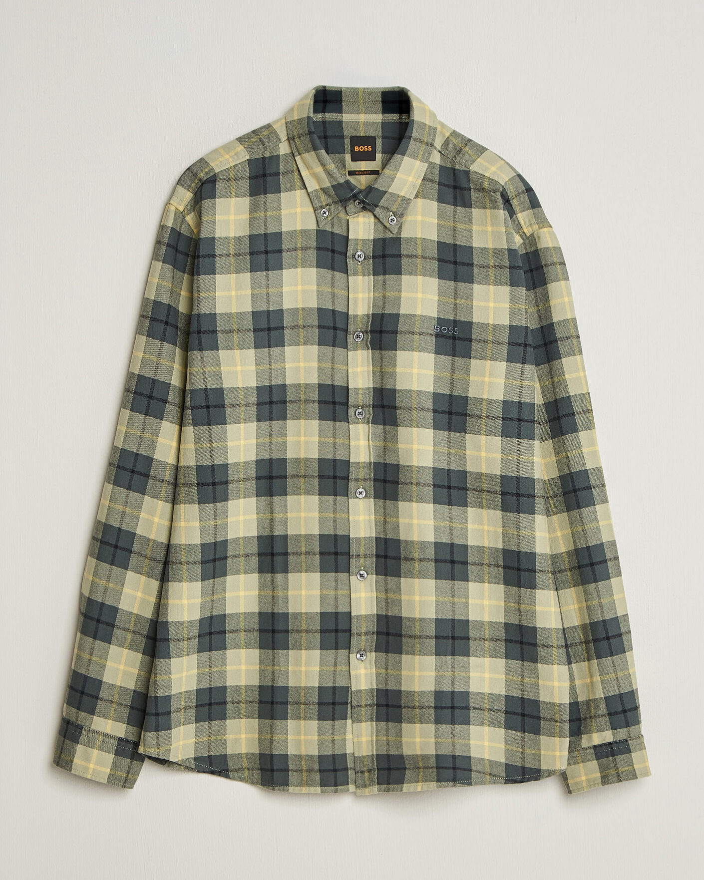 Men | Shirts | BOSS ORANGE | Rickert Brushed Cotton Checked Shirt Open Green