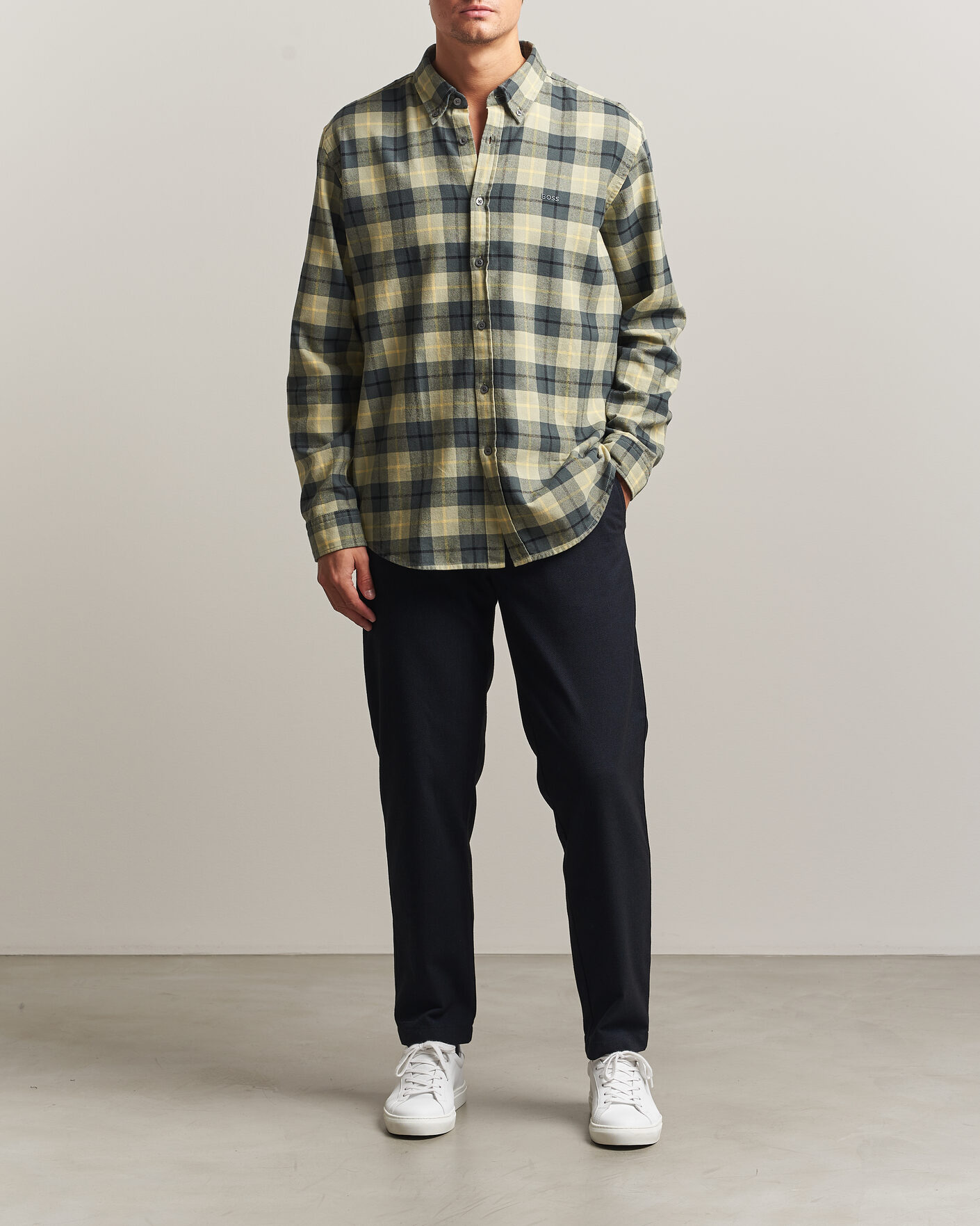 Men | Shirts | BOSS ORANGE | Rickert Brushed Cotton Checked Shirt Open Green