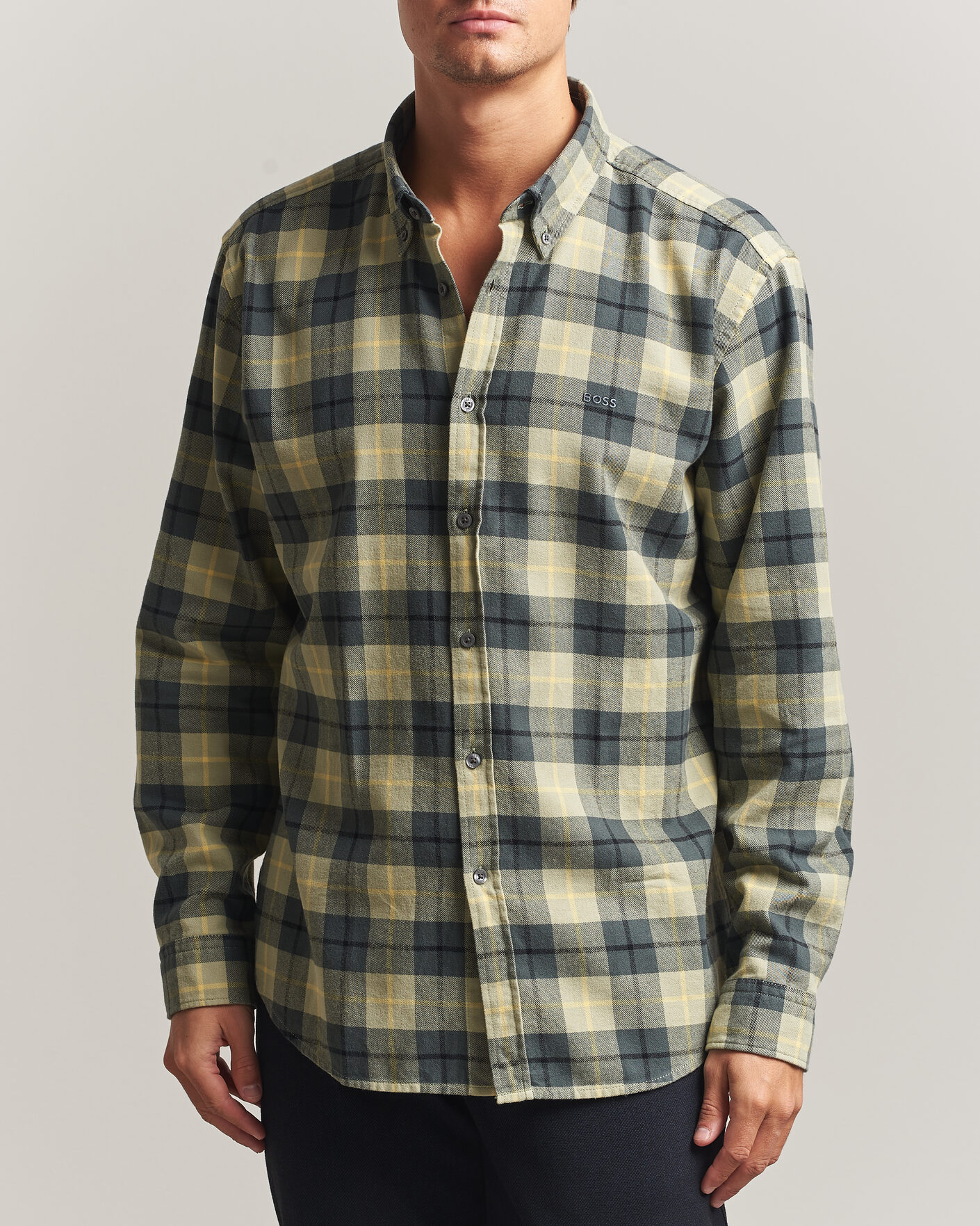 Men | Shirts | BOSS ORANGE | Rickert Brushed Cotton Checked Shirt Open Green