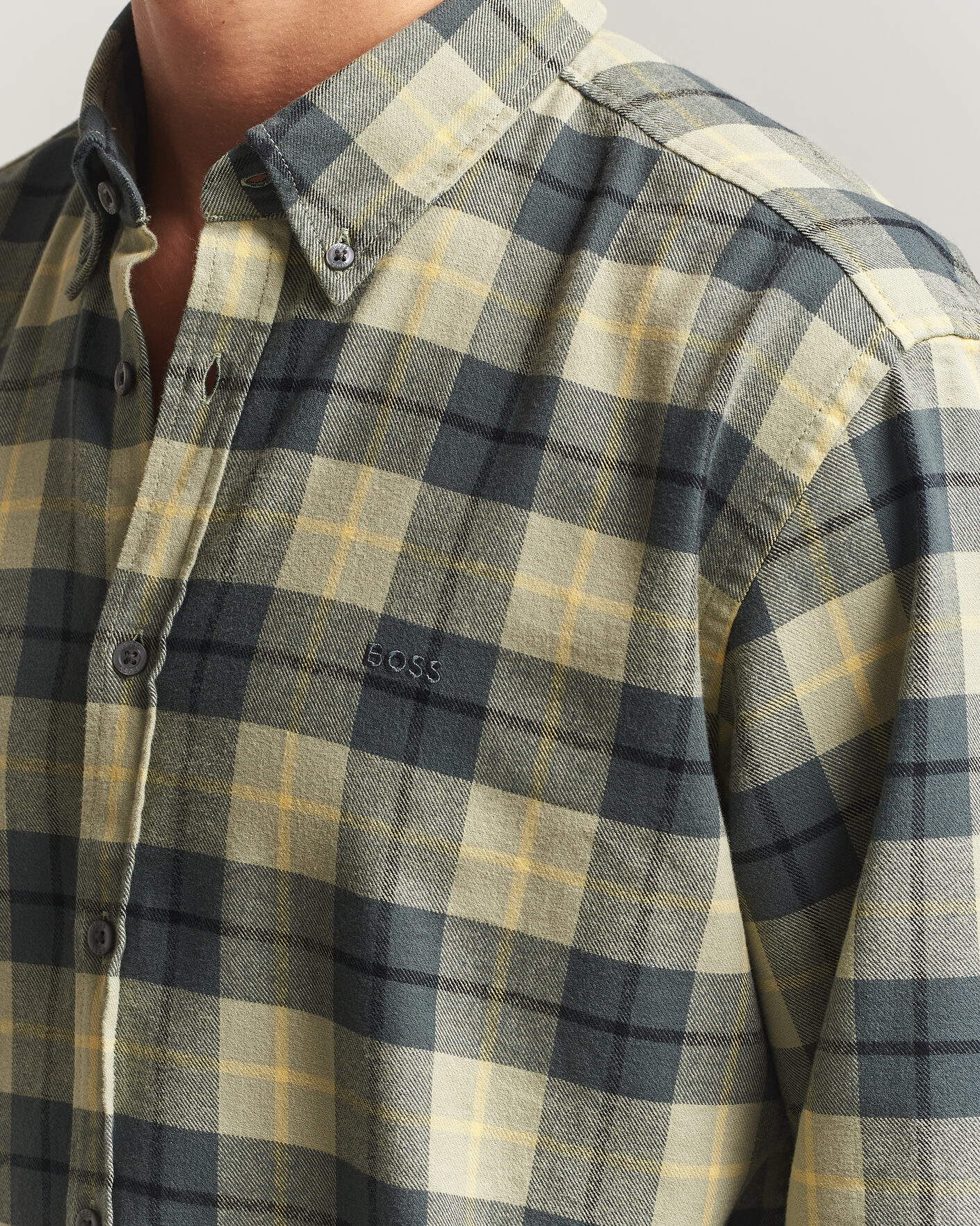 Men | Shirts | BOSS ORANGE | Rickert Brushed Cotton Checked Shirt Open Green