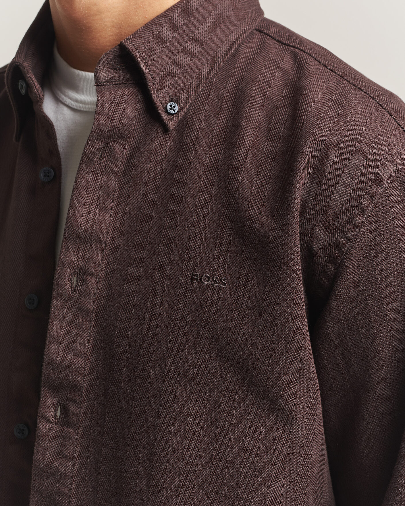 Men | Shirts | BOSS ORANGE | Ricopuls Brushed Herringbone Shirt Dark Brown