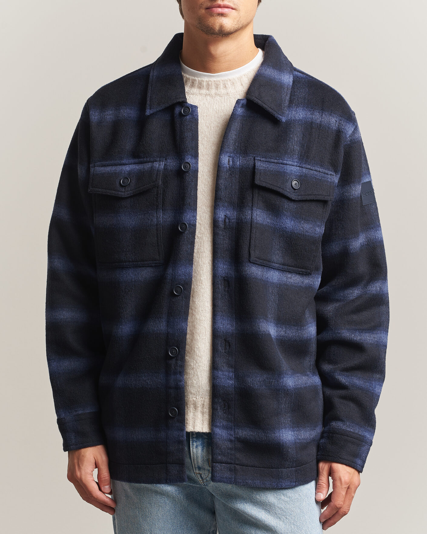 BOSS ORANGE Losky Flannel Checked Overshirt Dark Blue at